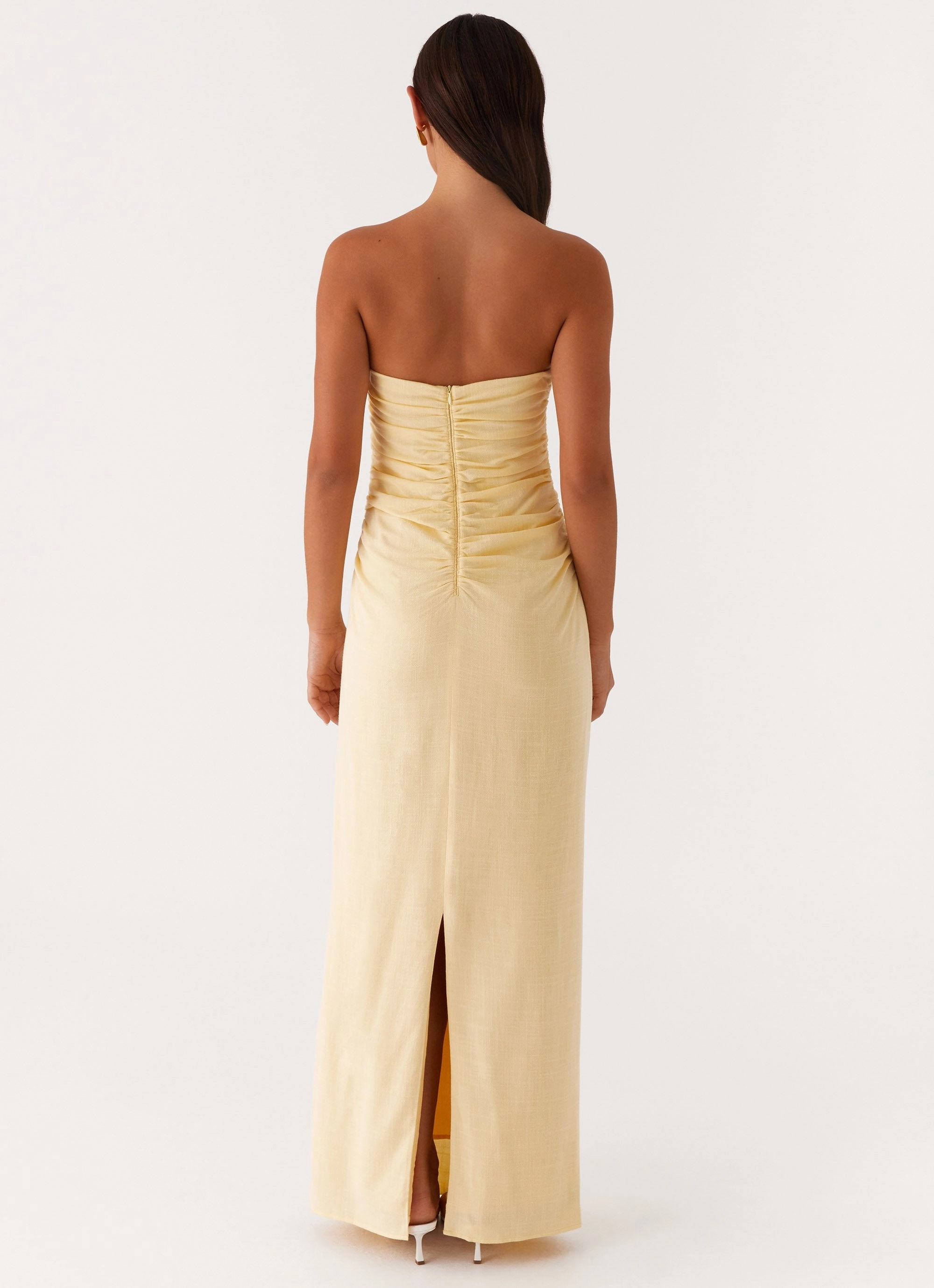 Xena Gathered Maxi Dress - Yellow Balanced Tones Bride Side