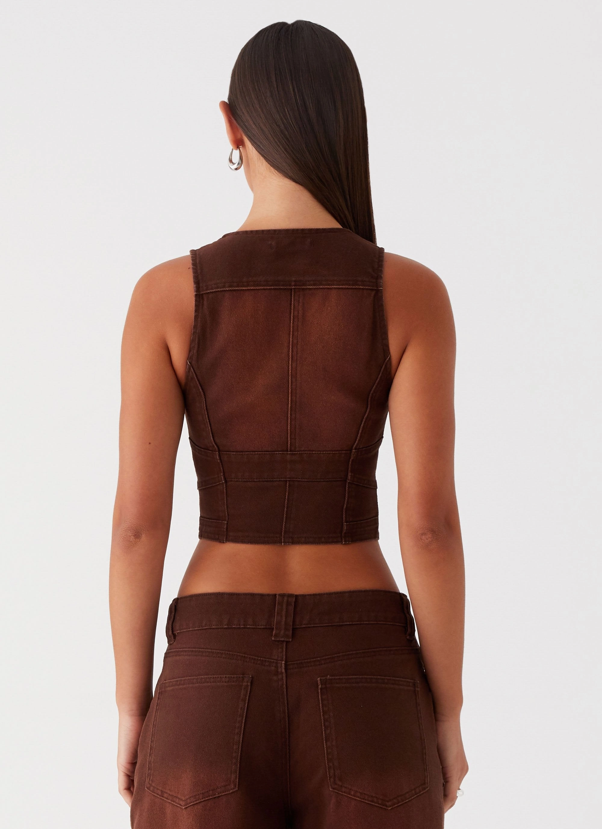 Heading South Denim Vest - Brown Stylish Daily Fit Athletic Tailored Fit