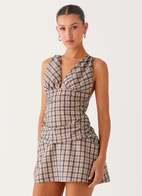 Soul Warm Vibrant evening gown Tablo Drop Waist Mini Dress - Check Print