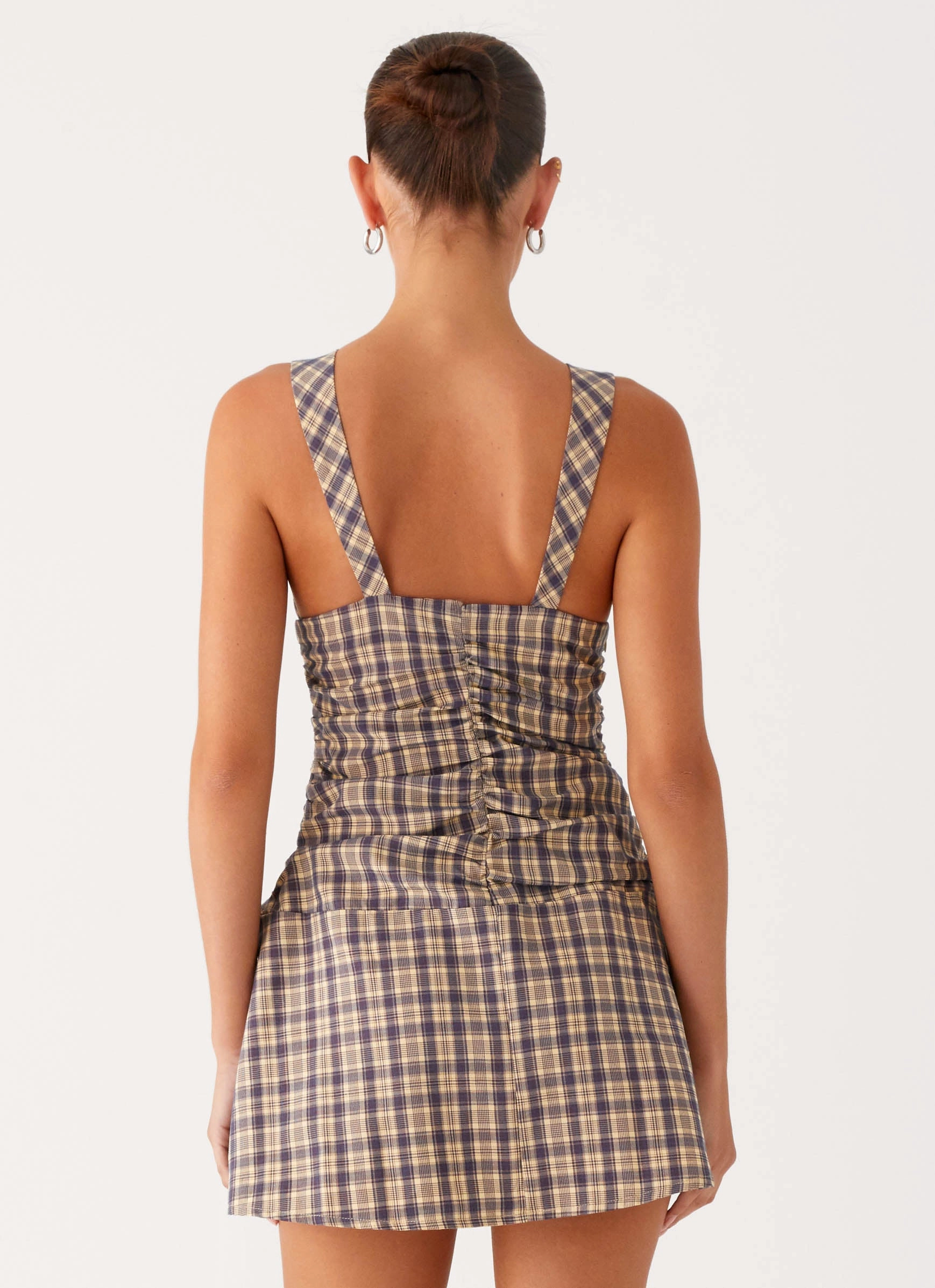 Tablo Drop Waist Mini Dress - Check Print Printed-Lining Midi-Length