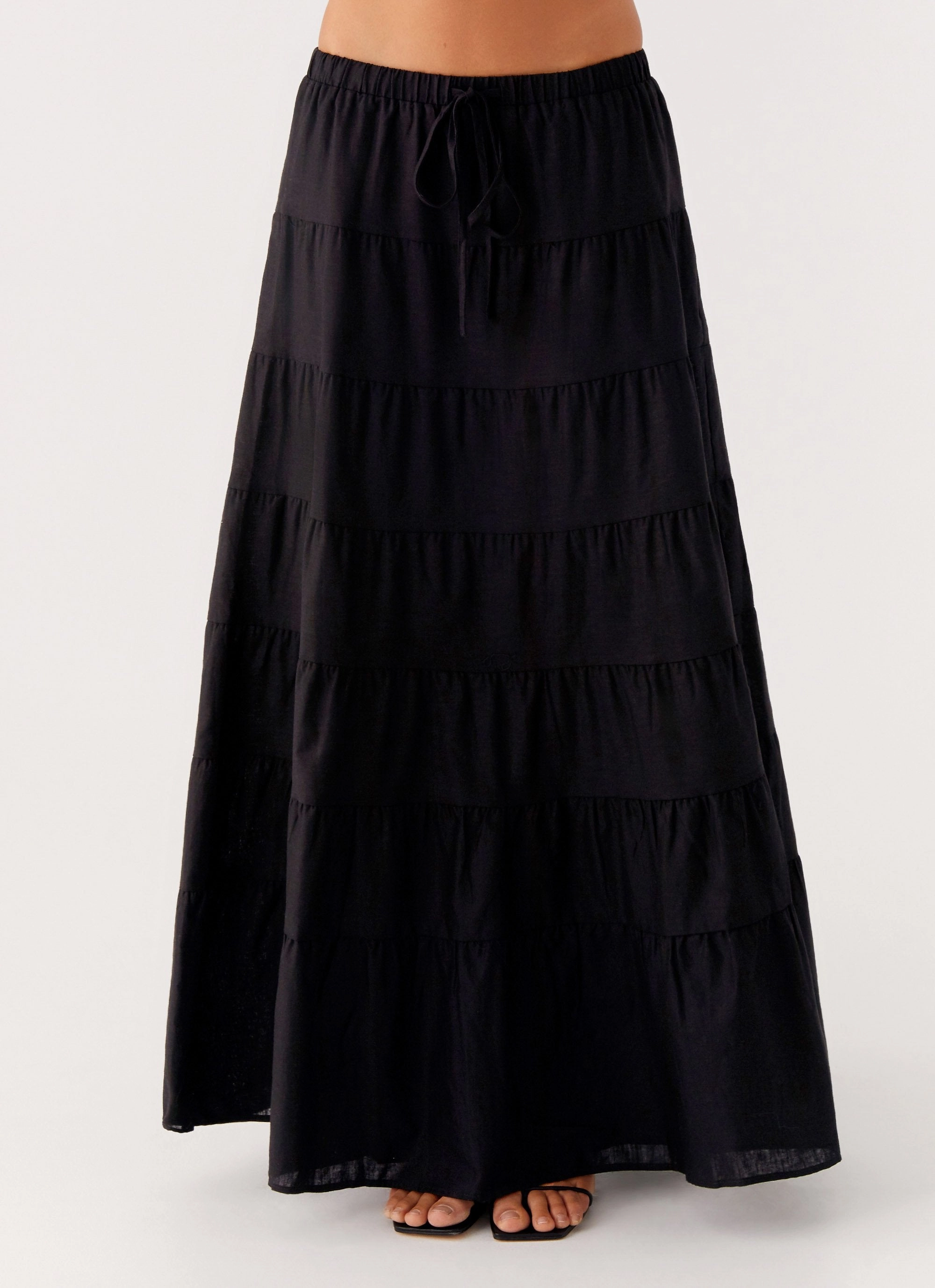 Mariella Linen Maxi Skirt - Black High Waist
