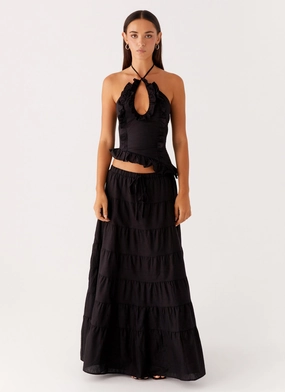 Mariella Linen Maxi Skirt - Black Fitted Design
