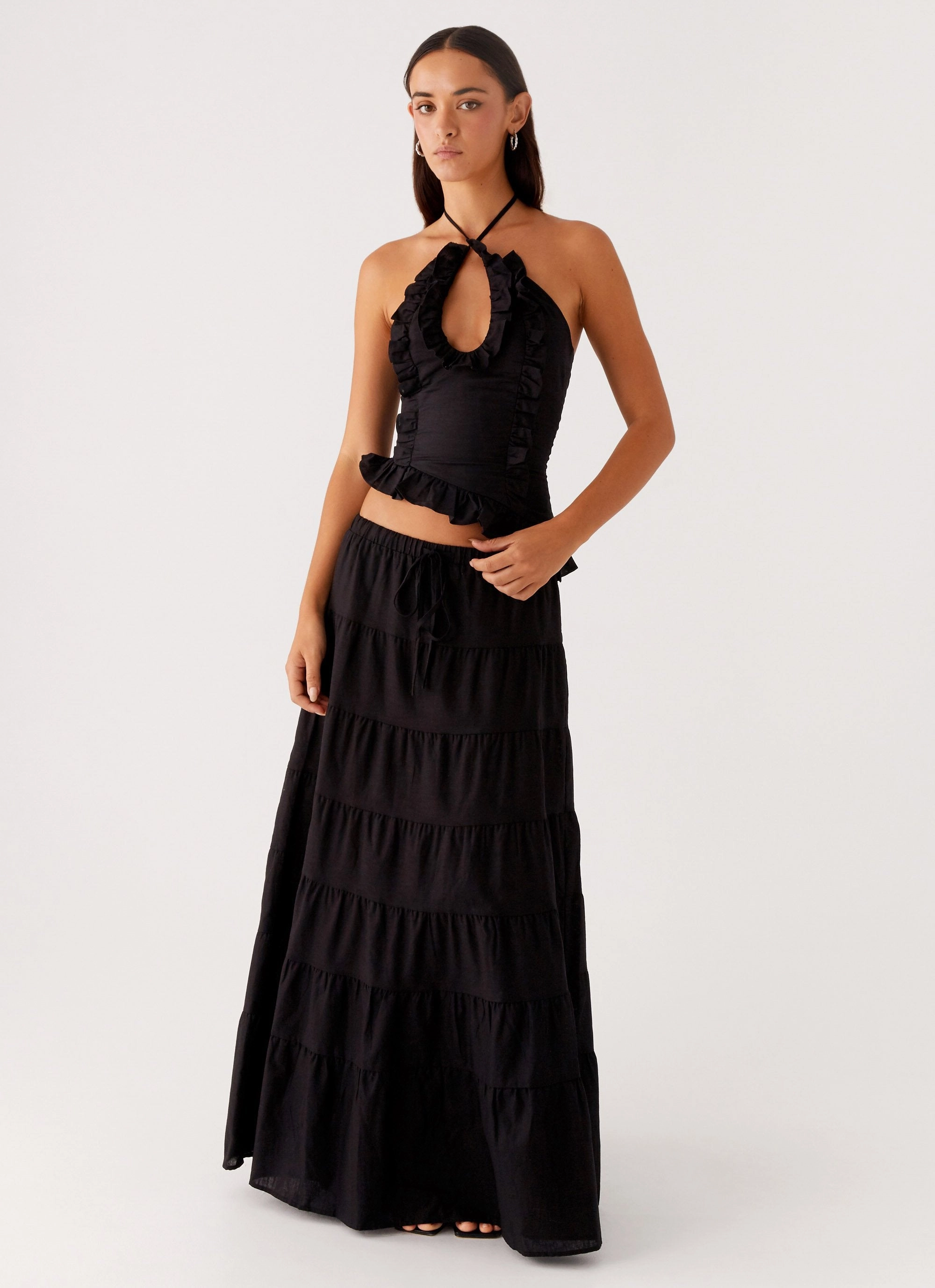 Day-to-Day Wear Abrasion Resistant Surface Mariella Linen Maxi Skirt - Black
