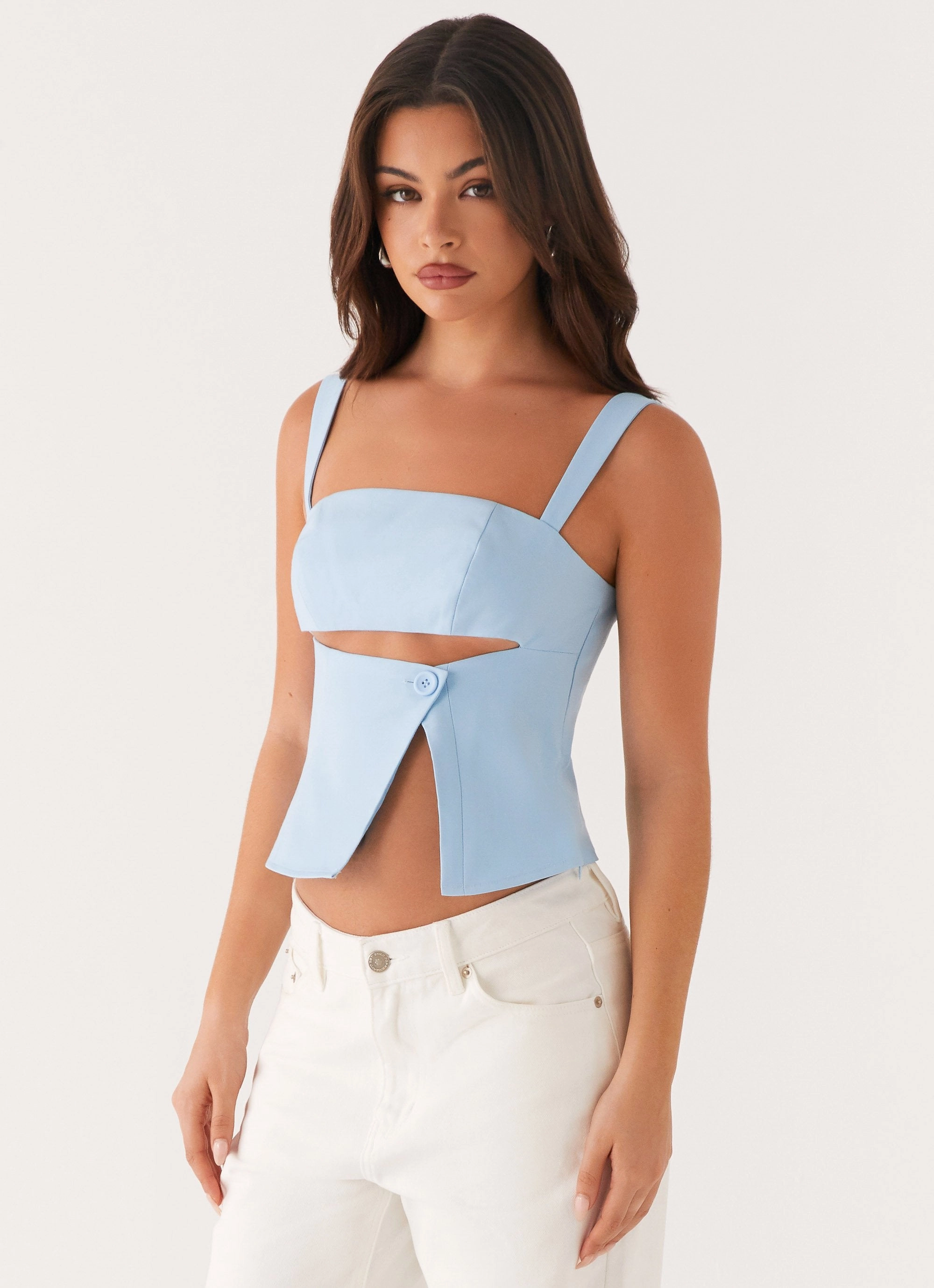 Ethically Sourced Material Pia Cut Out Top - Pastel Blue