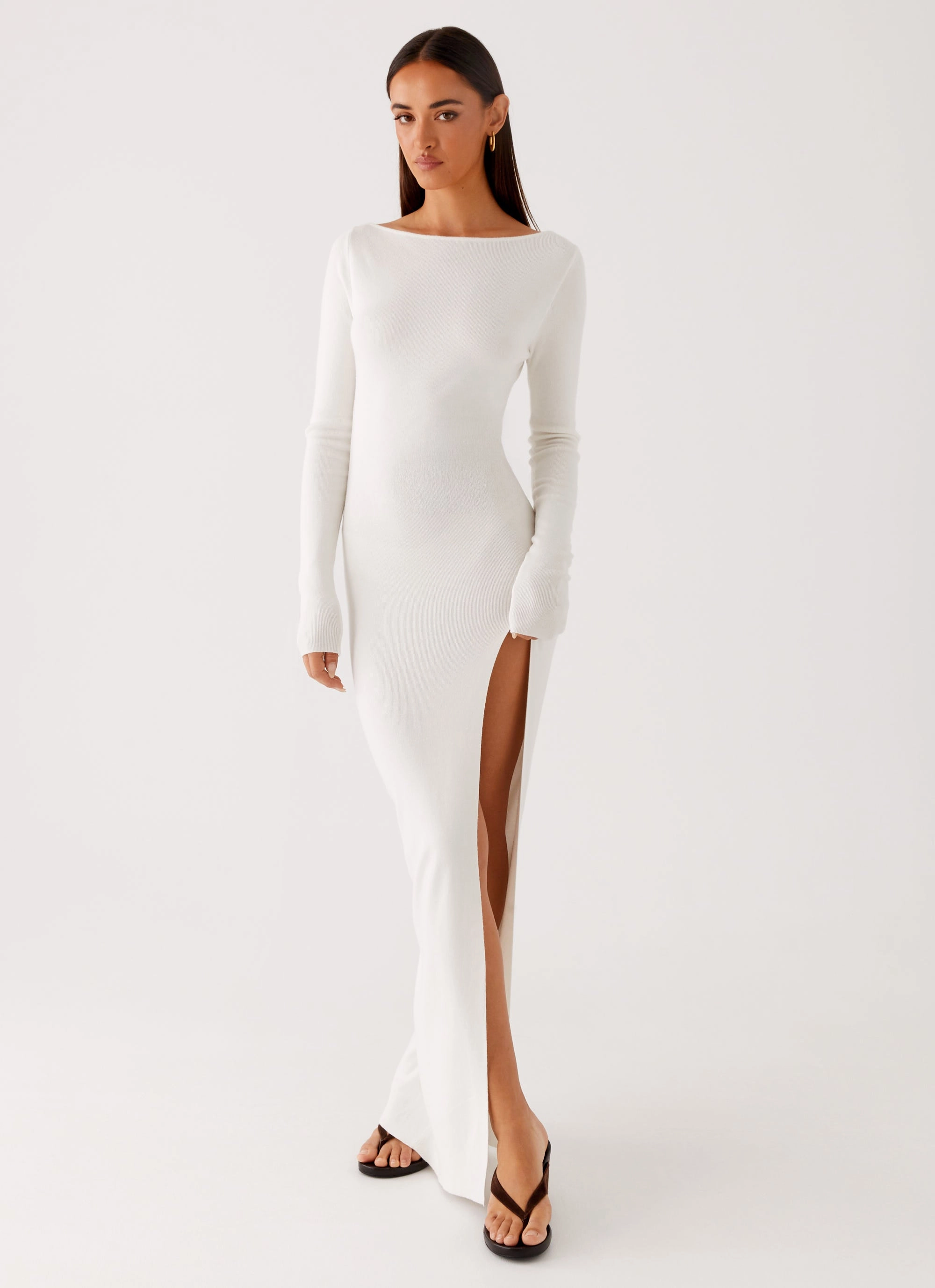 Amalfi Knit Maxi Dress - White velvet feel
