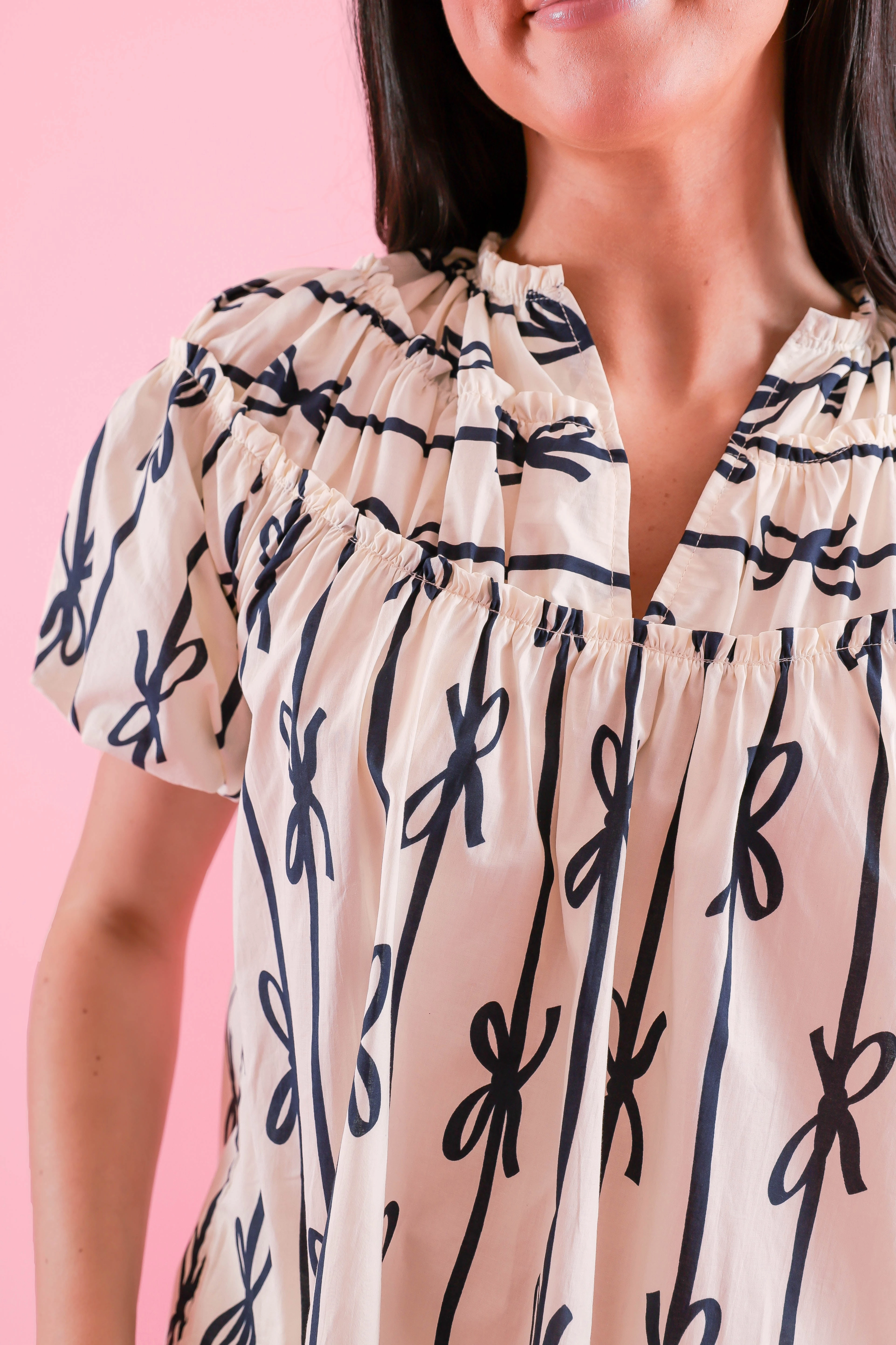 Anti Pill Finish Stretch Knit Fabric Little Miss Prep Blouse-Navy