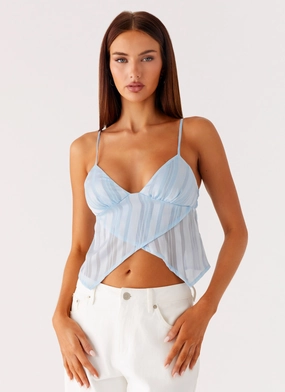 Wrinkle Resistant Glynne Frill Top - Baby Blue