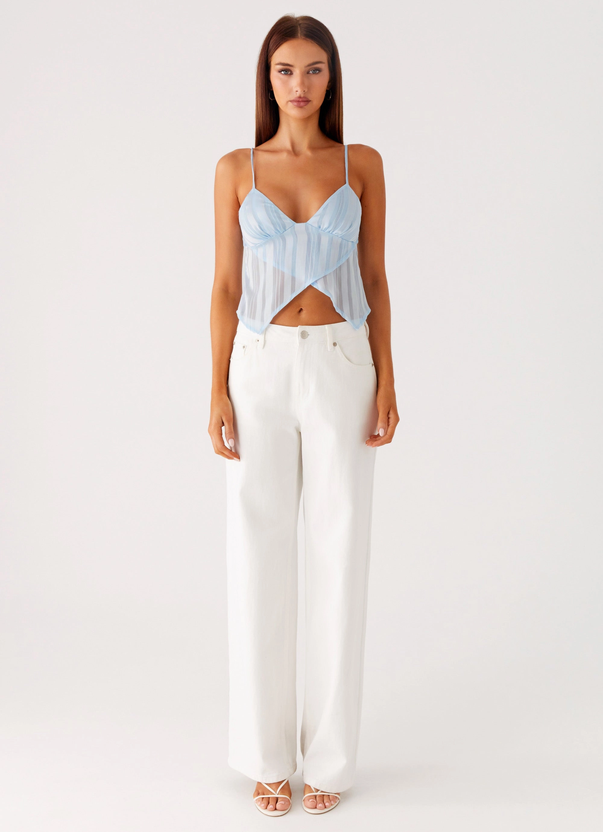 Glynne Frill Top - Baby Blue Slim Fit Design
