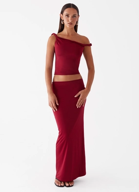 Solace Soul Maxi Skirt - Maroon Elastic Fit Comfy Feel