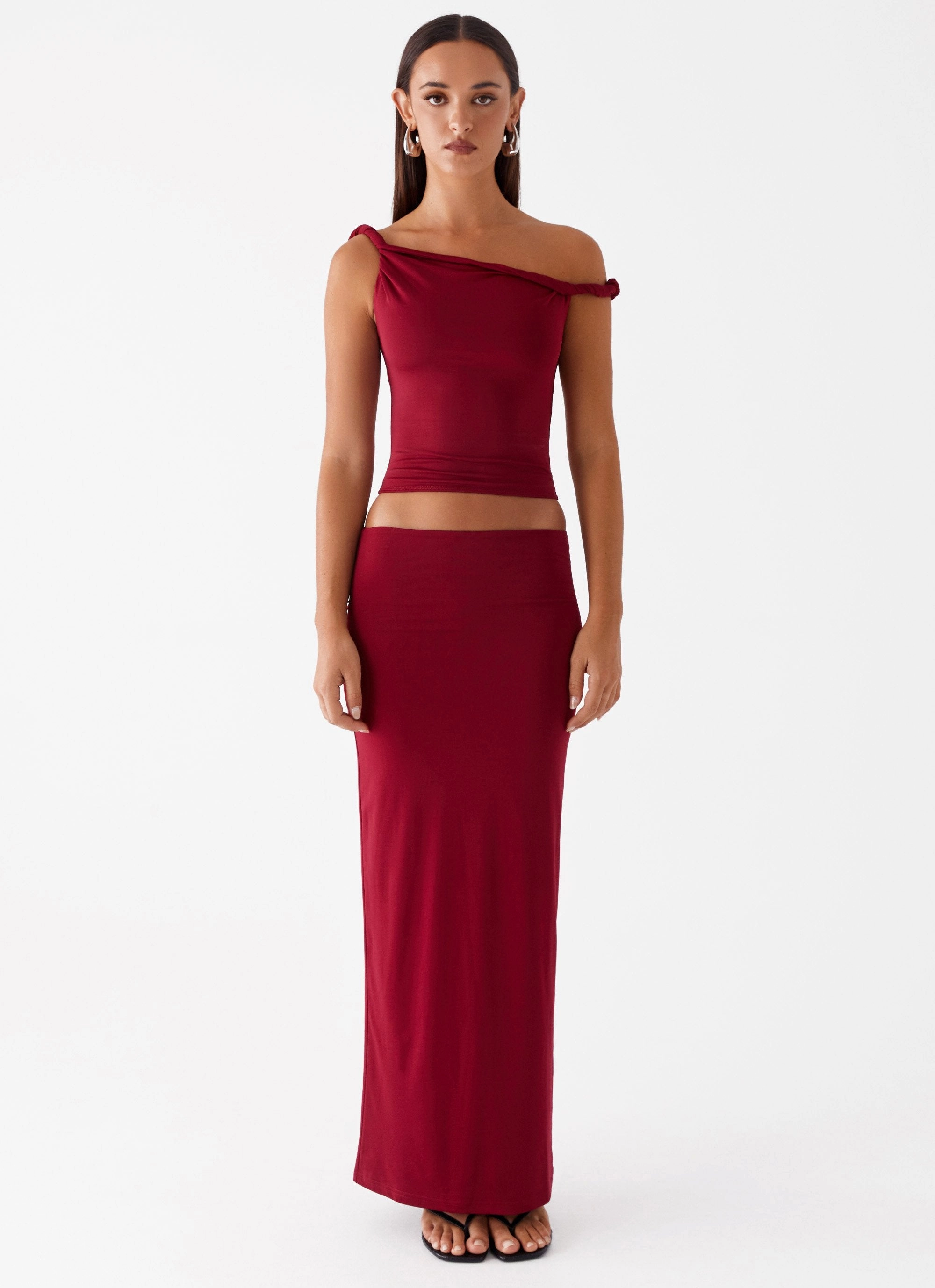 Solace Soul Maxi Skirt - Maroon Barrel Waist RecyclablePackaging