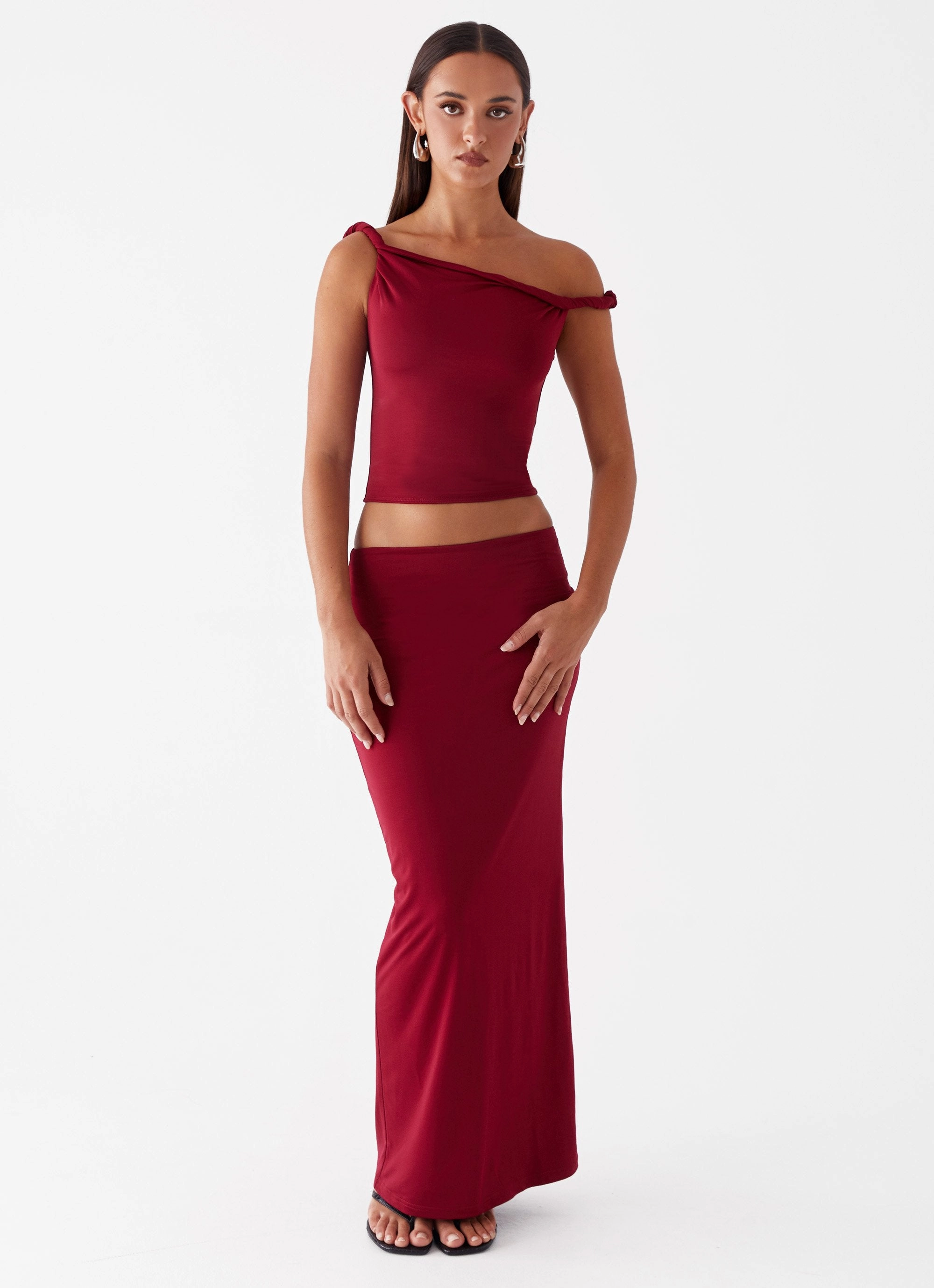 Solace Soul Maxi Skirt - Maroon Elastic Fit Comfy Feel