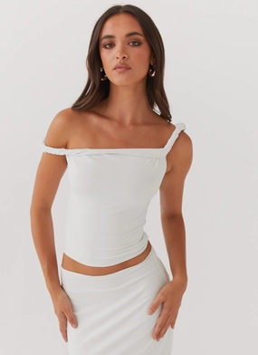 Solace Soul Twist Shoulder Top - Ivory Hidden Button Placket