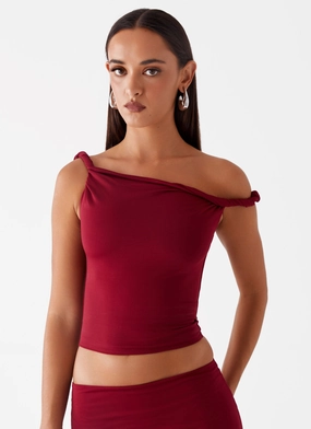 Solace Soul Twist Shoulder Top - Maroon MultiPurposeUtility