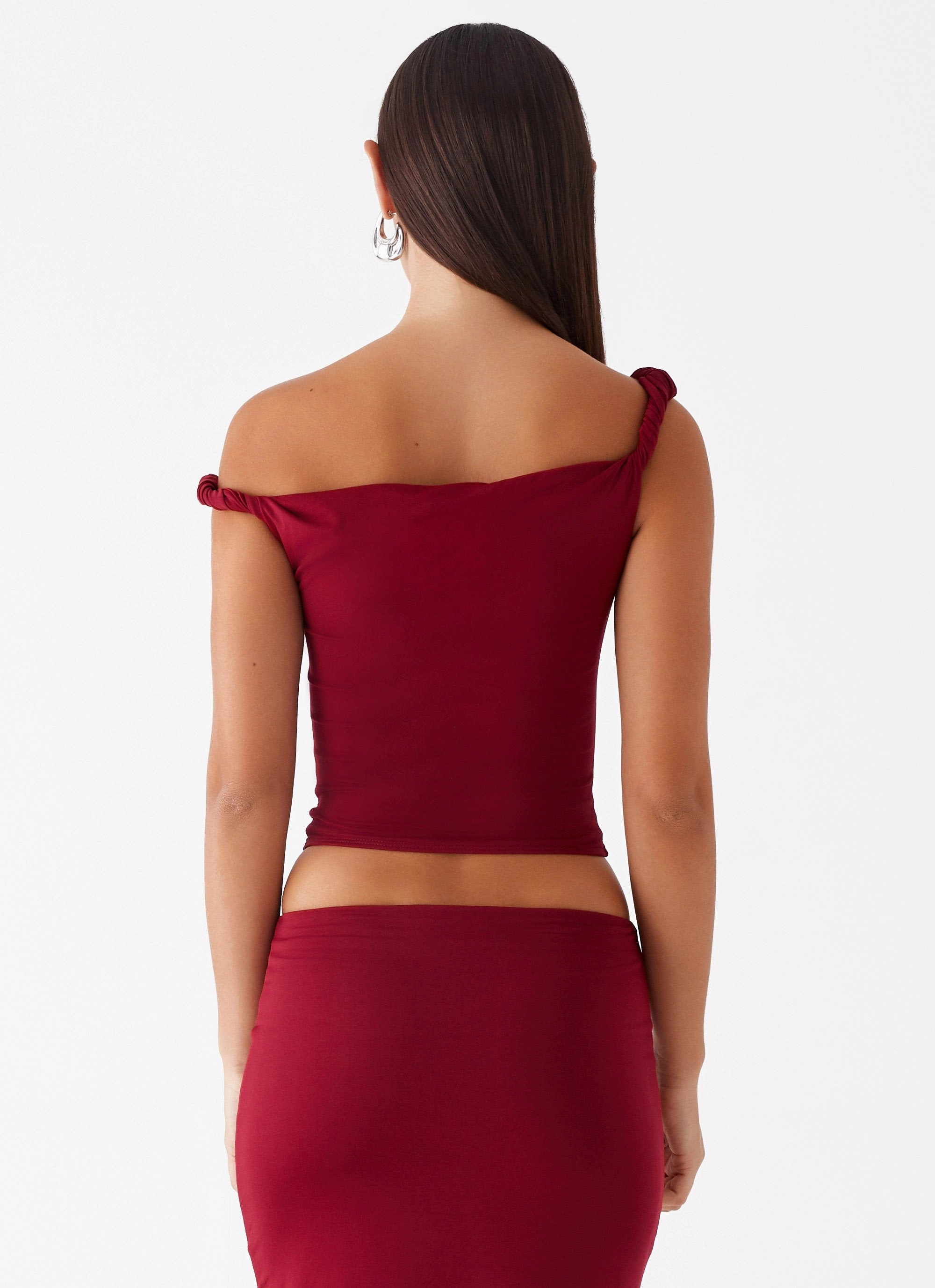Solace Soul Twist Shoulder Top - Maroon FeatherlightConstruction MultiPanelDesign