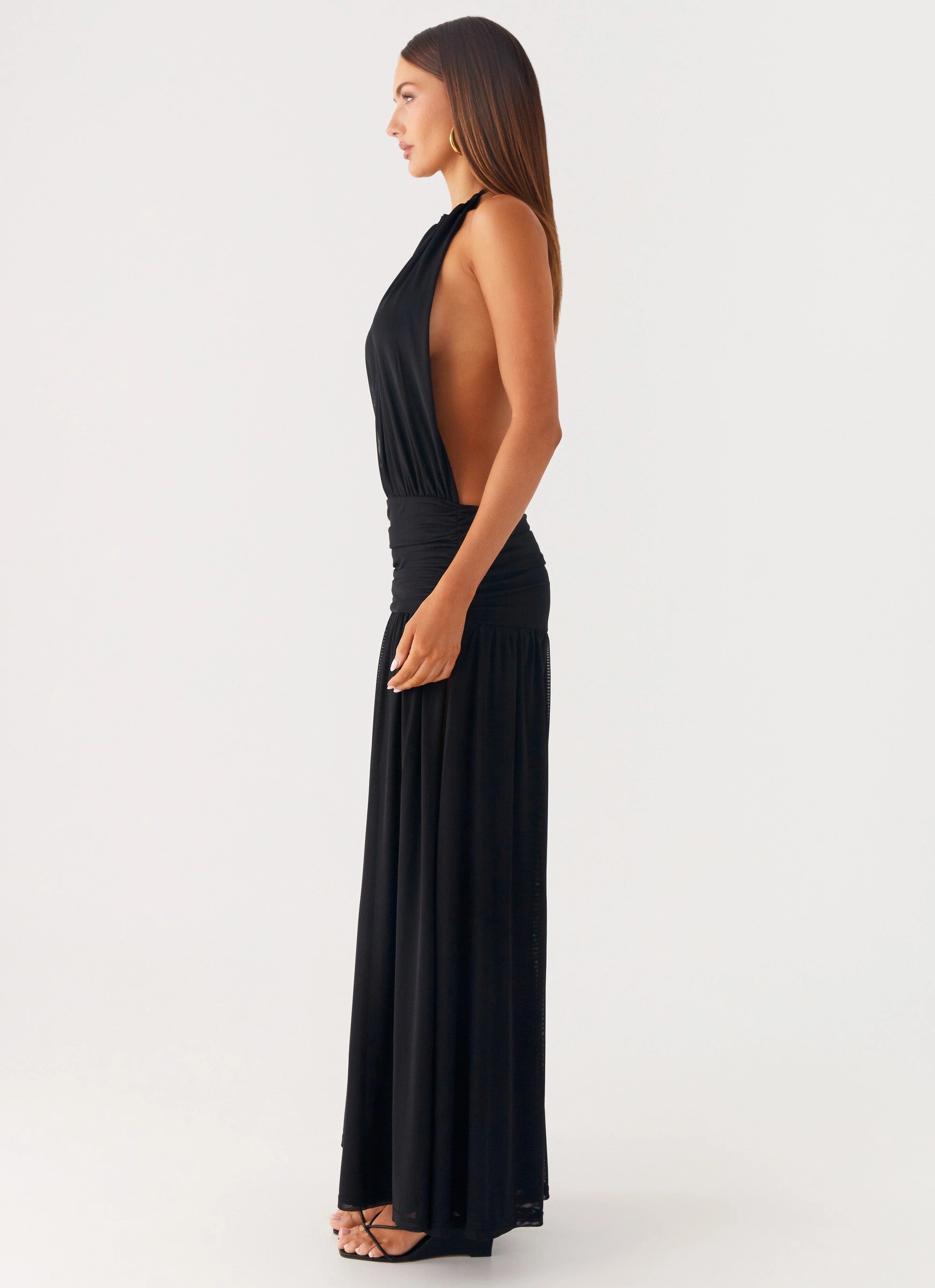 Solena Halter Neck Maxi Dress - Black Cool Elegance Soft fabric piece