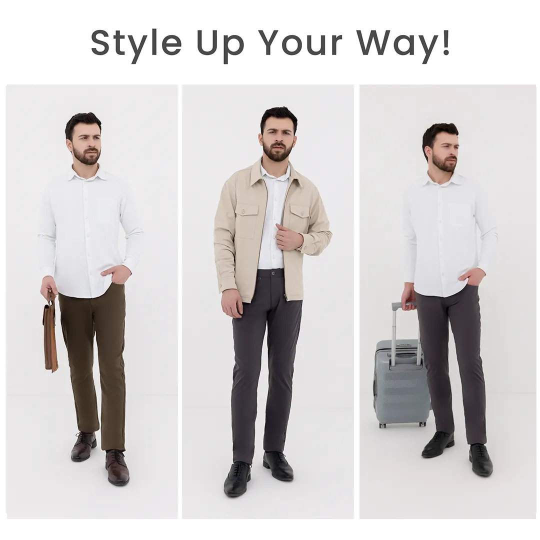 Solid Fog White Workday Shirt with Raglan Sleeves