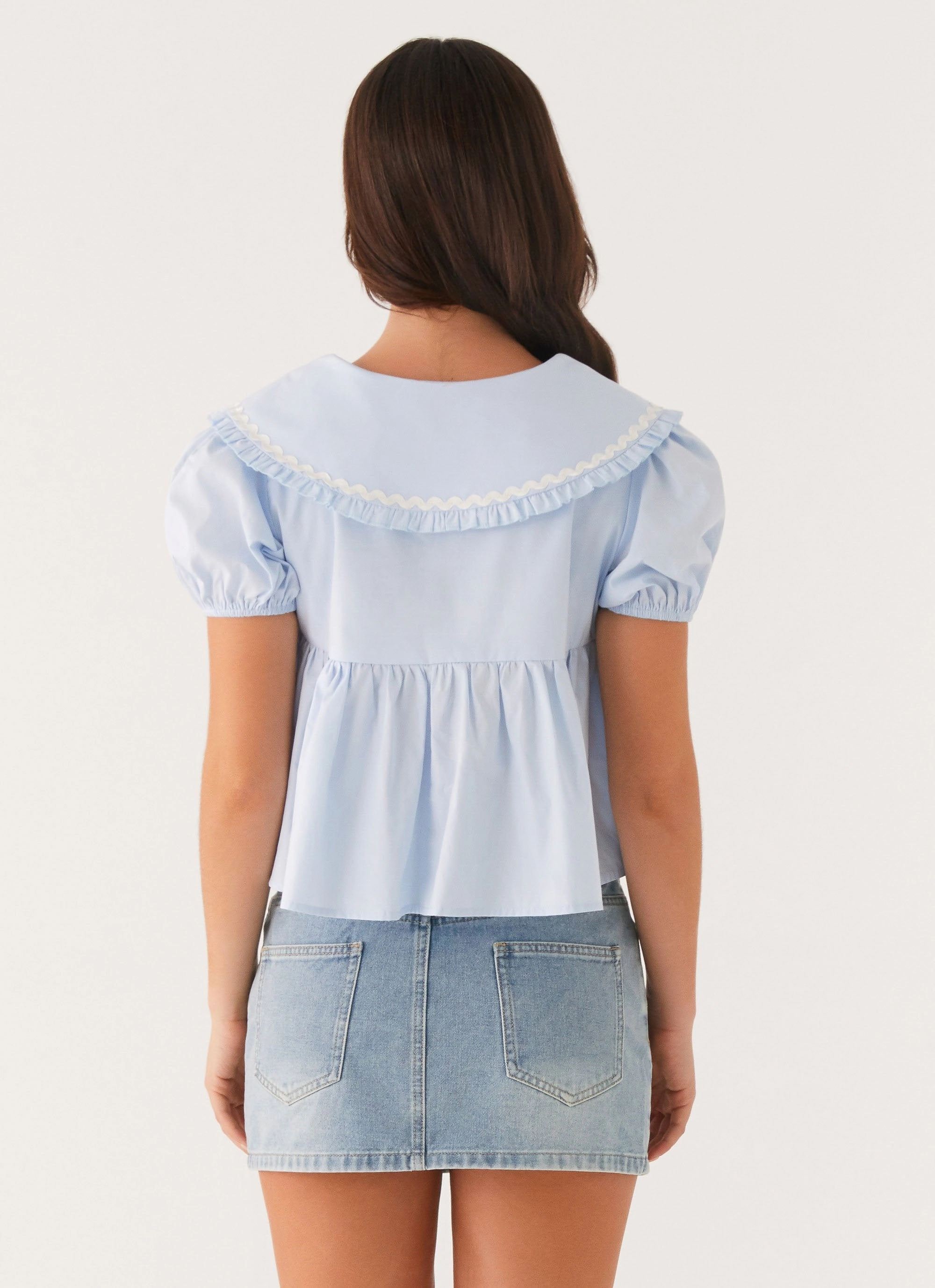 Sophie Babydoll Top - Blue Vintage Shirt