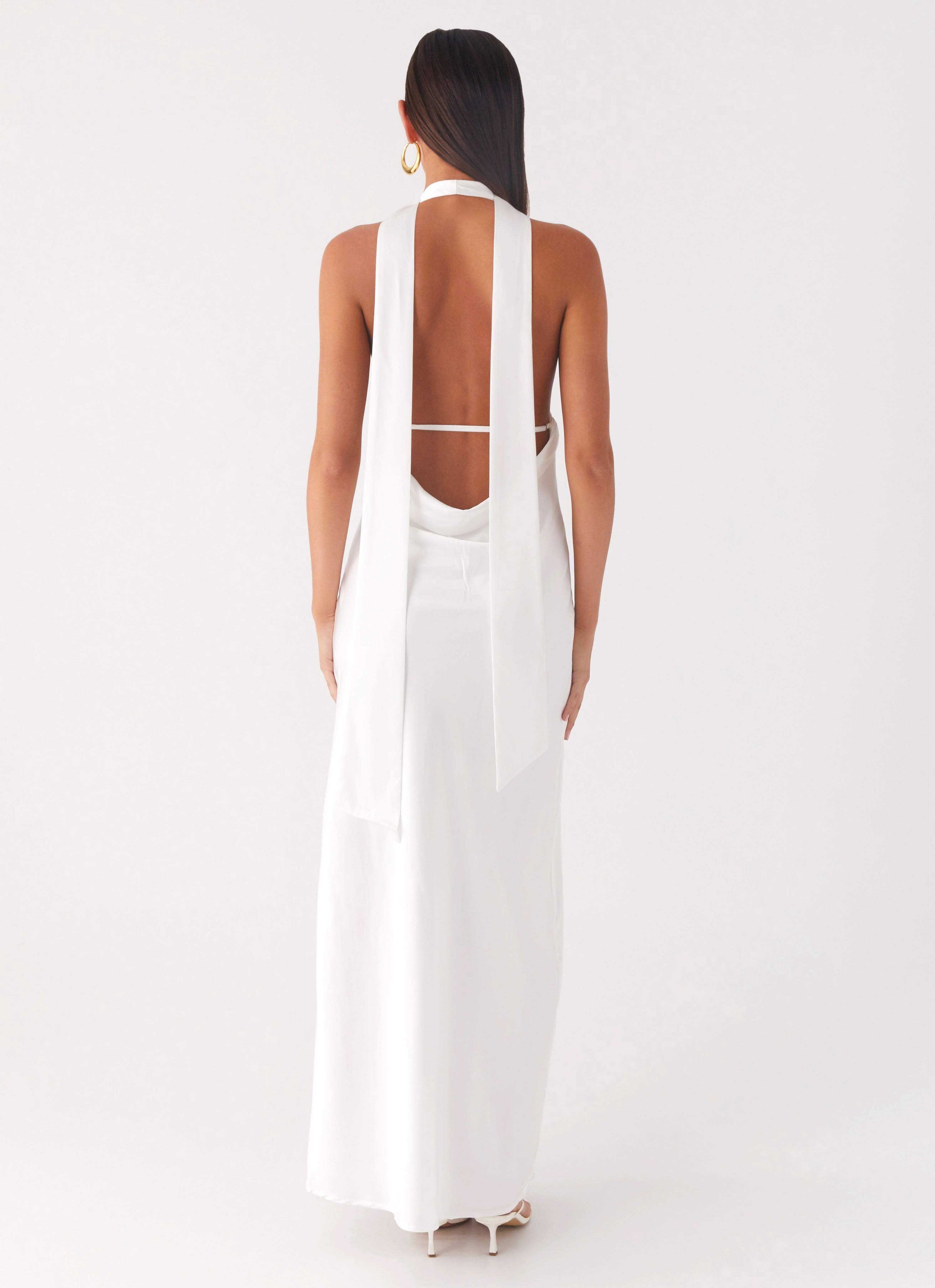 Alicia Satin Halter Maxi Dress - White Sculpted Form