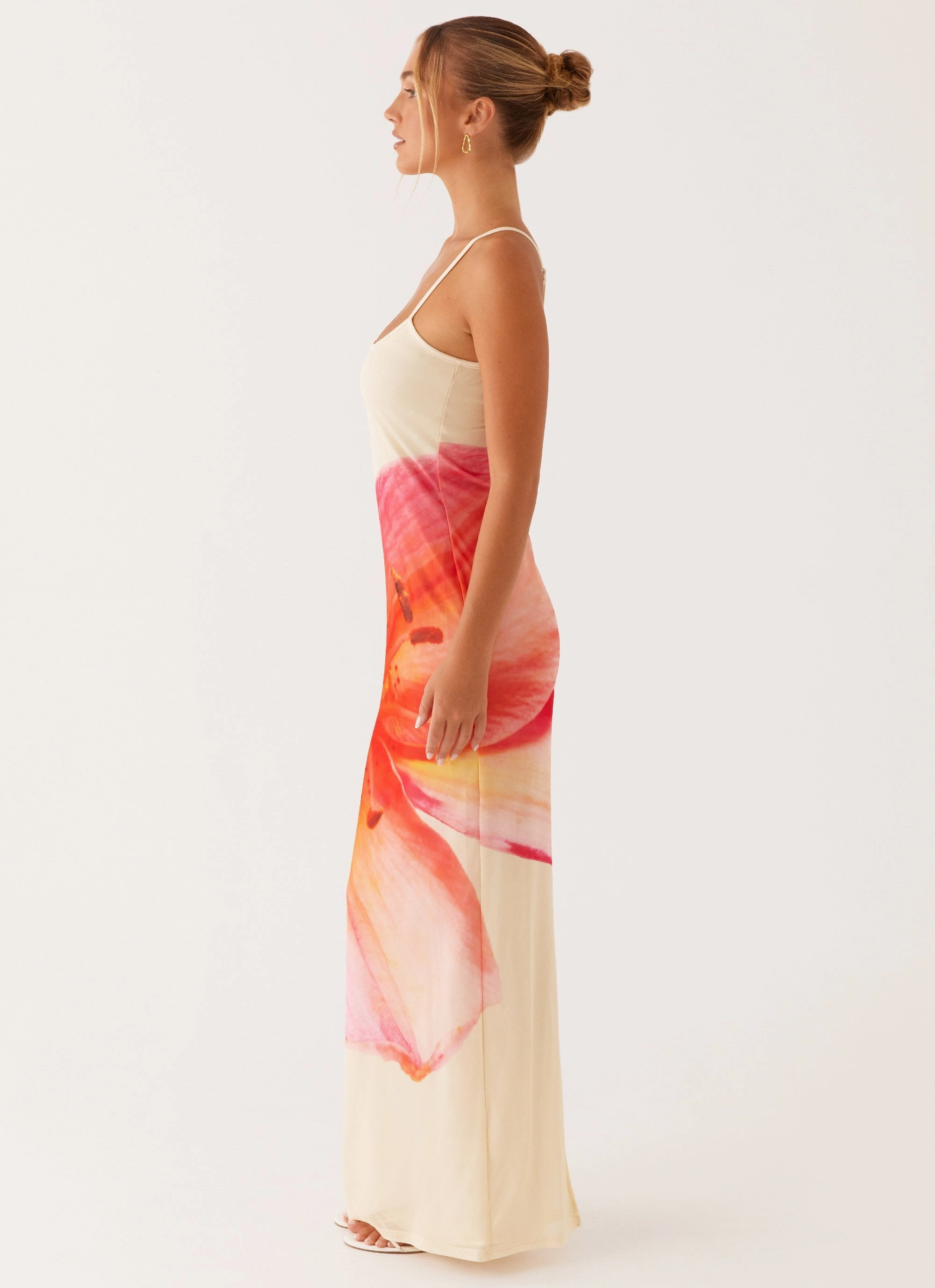 Fall Outfit Metallic Finish Bad News Mesh Maxi Dress - Yellow Floral