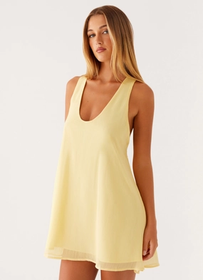 Industry Mini Dress - Pastel Yellow Fold-Over-Detail Mid layer