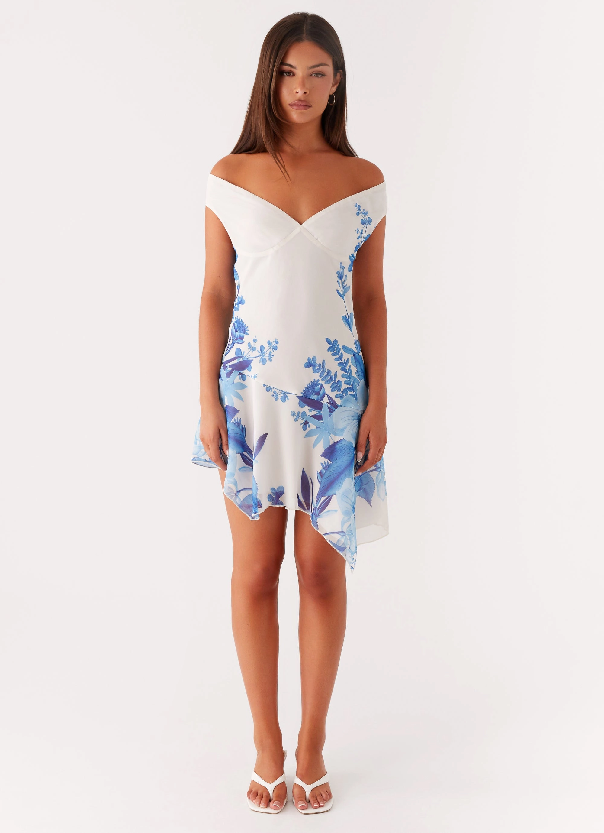Alma Mini Dress - Blue Floral Print Texture Style