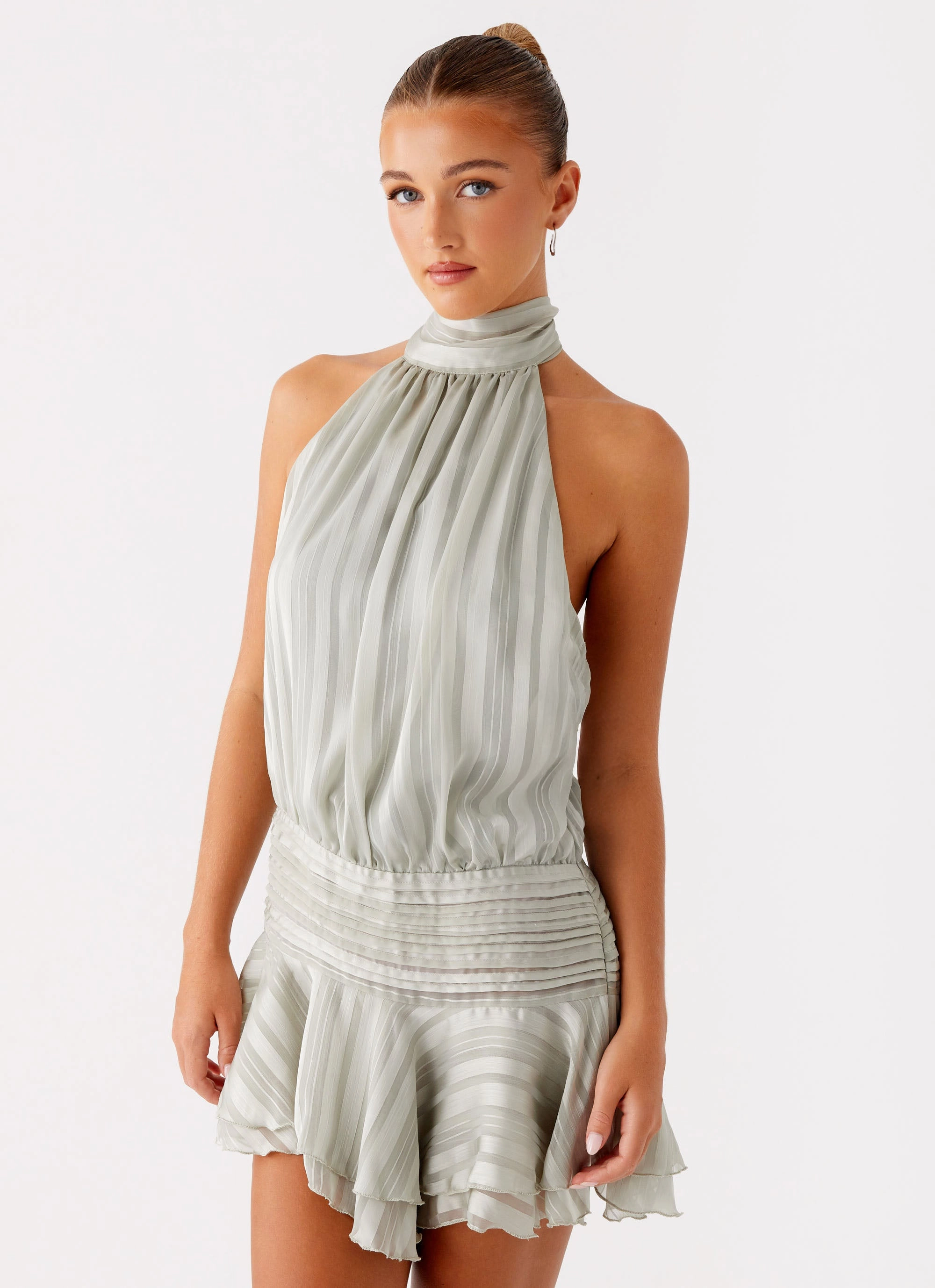 Travel Ready Willow Chiffon Mini Dress - Green
