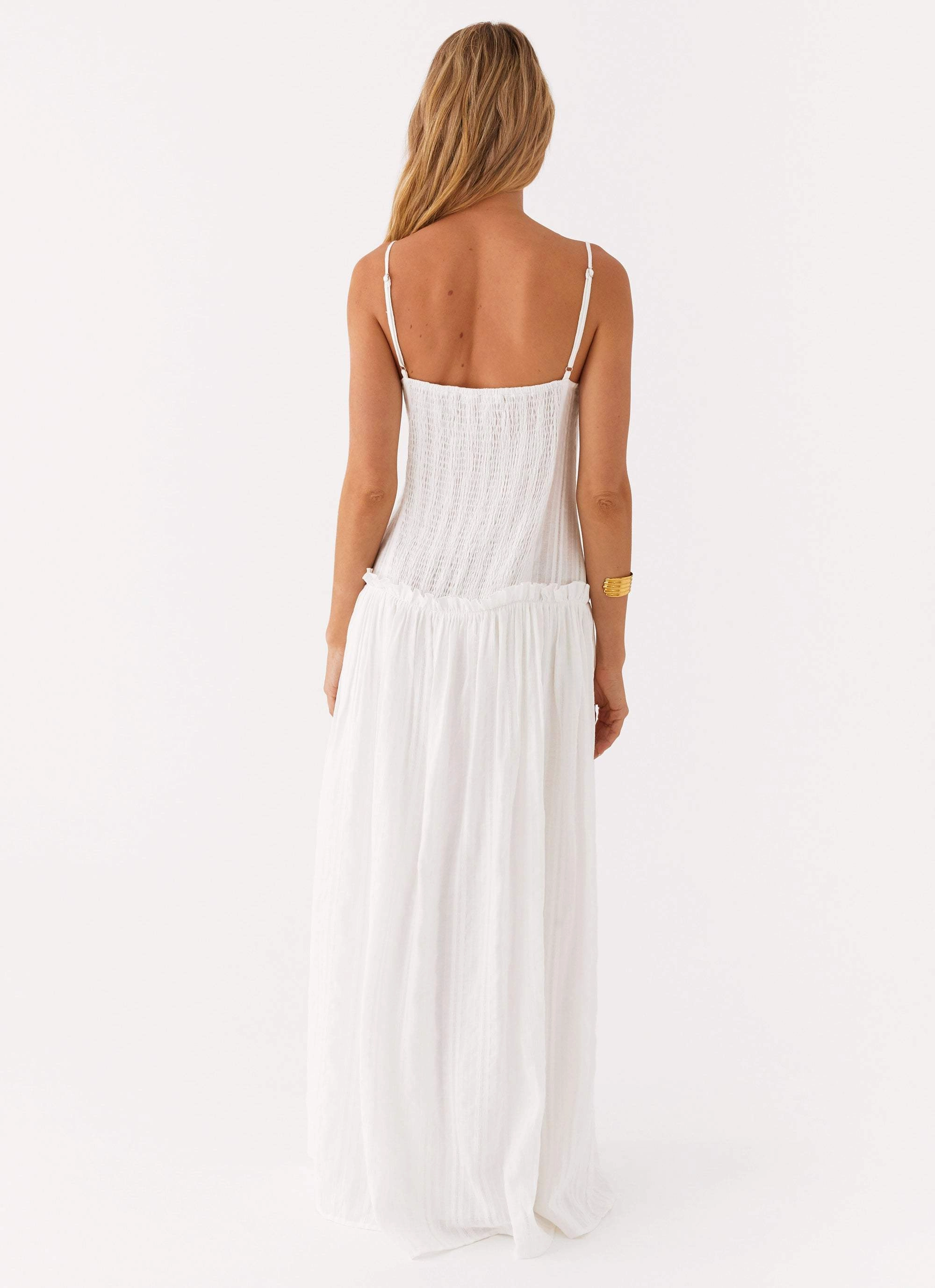 Jacinda Drop Waist Maxi Dress - Ivory Flowy summer gown