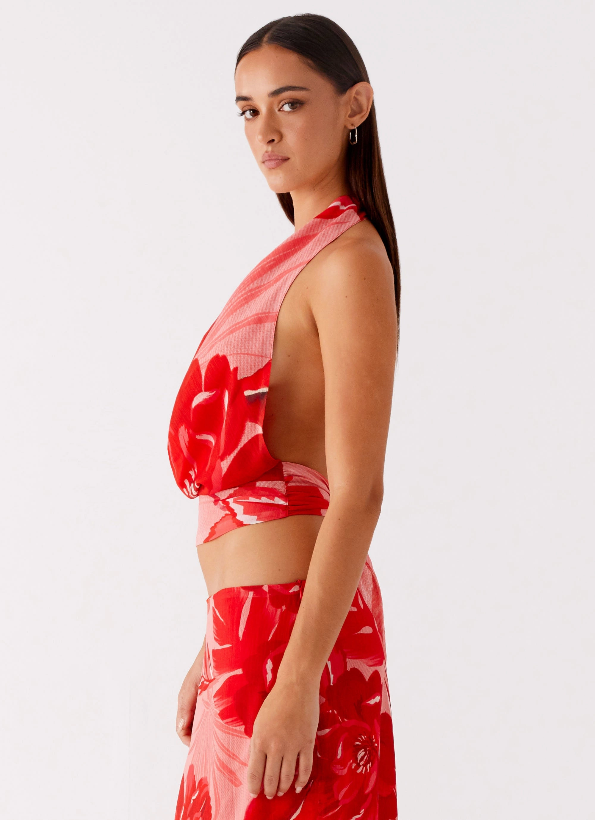 Soren Halter Top - Sicily Sunsets Print Bamboo Fiber Fabric Seamless Construction Design