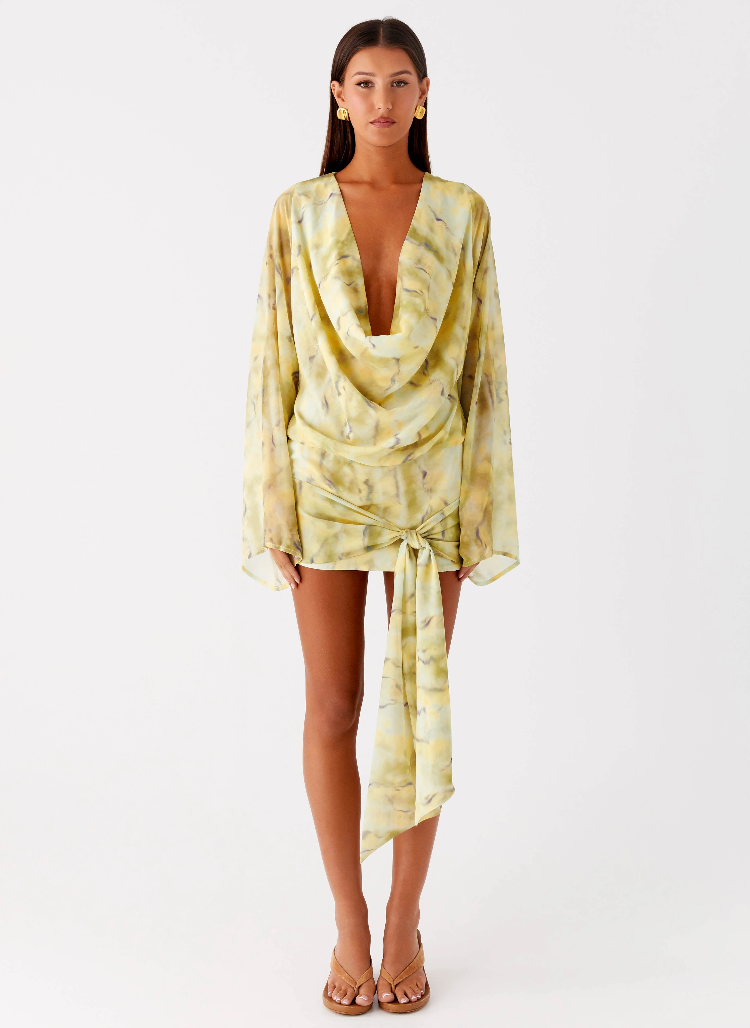 Sorrel Long Sleeve Mini Dress - Yellow Tie Dye Chic Comfort Event Favorite