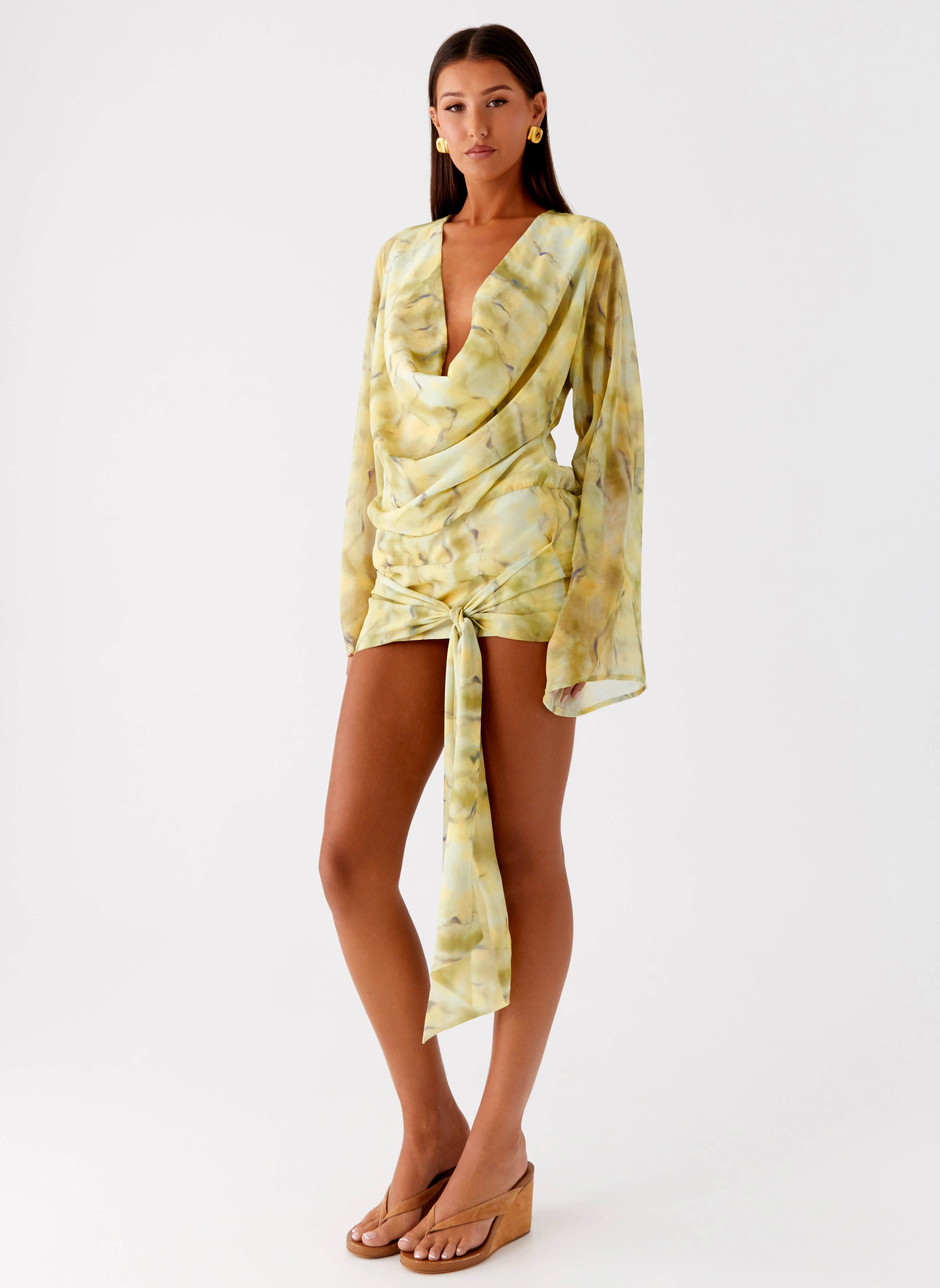 Sorrel Long Sleeve Mini Dress - Yellow Tie Dye Invisible-Zip Clean Flow