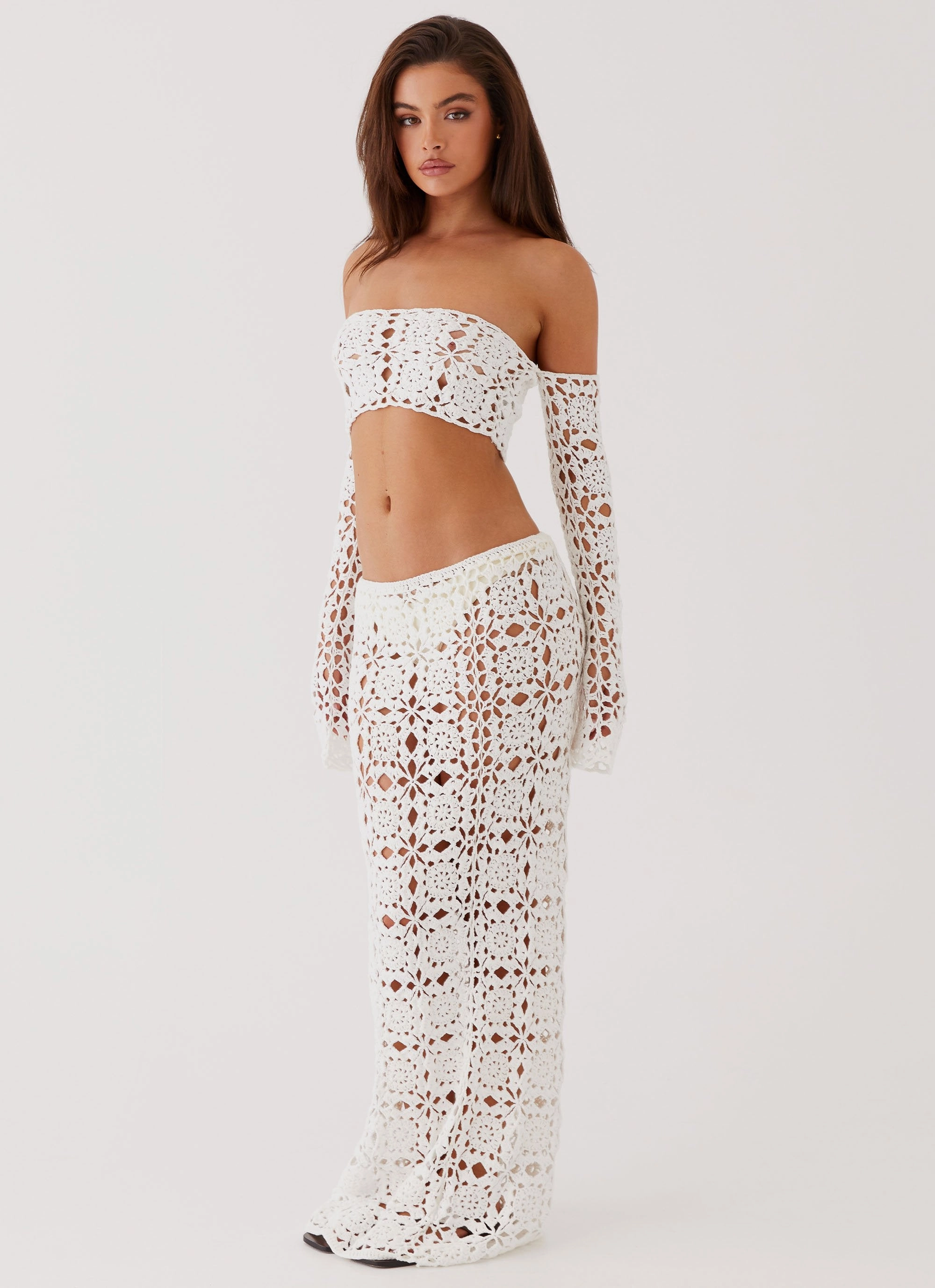 Trendy Shirt QuickRelease Sorrentino Crochet Long Sleeve Top - White