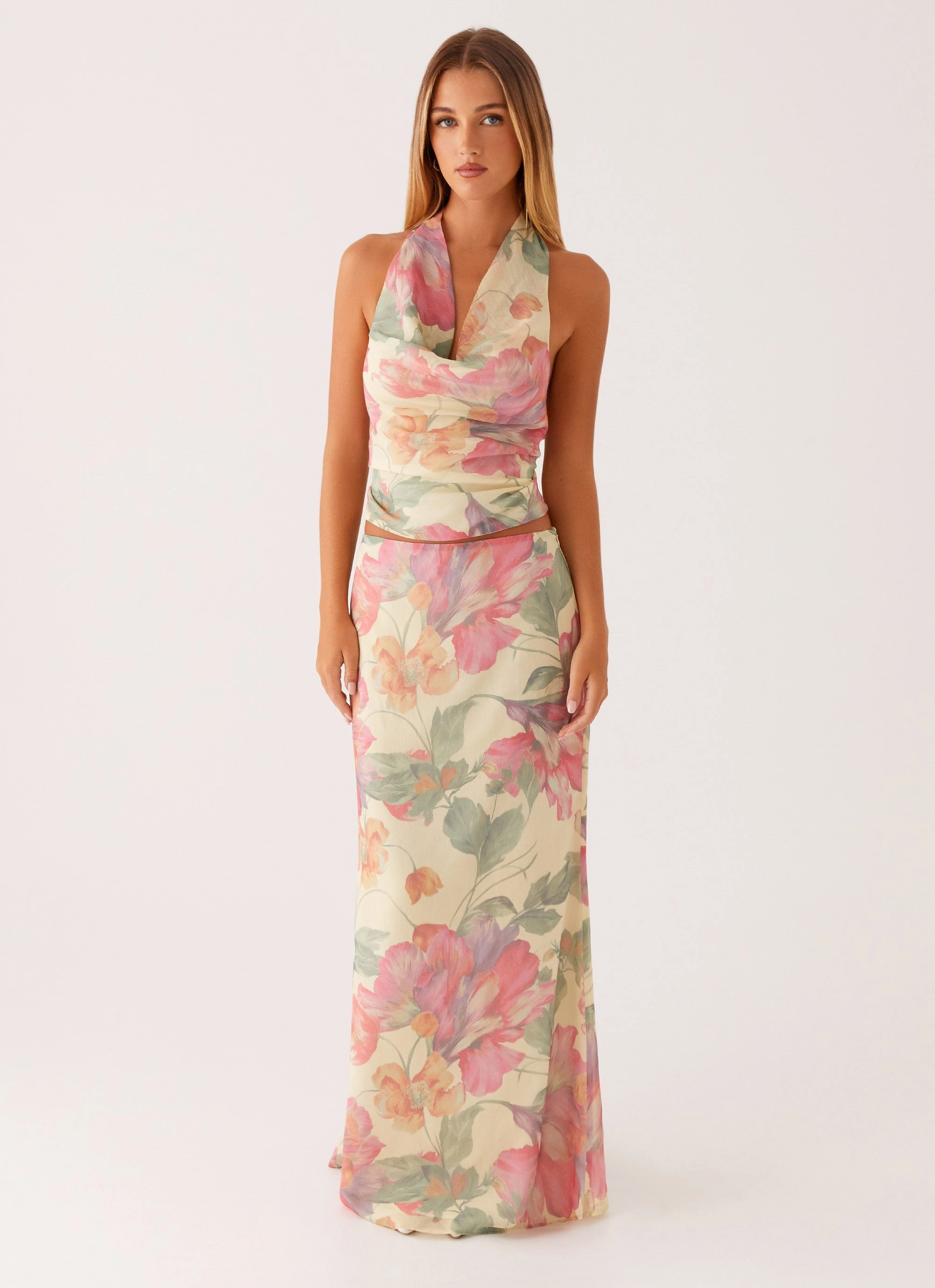 Soulful Low Rise Maxi Skirt - Yellow Peony Flex Wear Design Slip Resistant