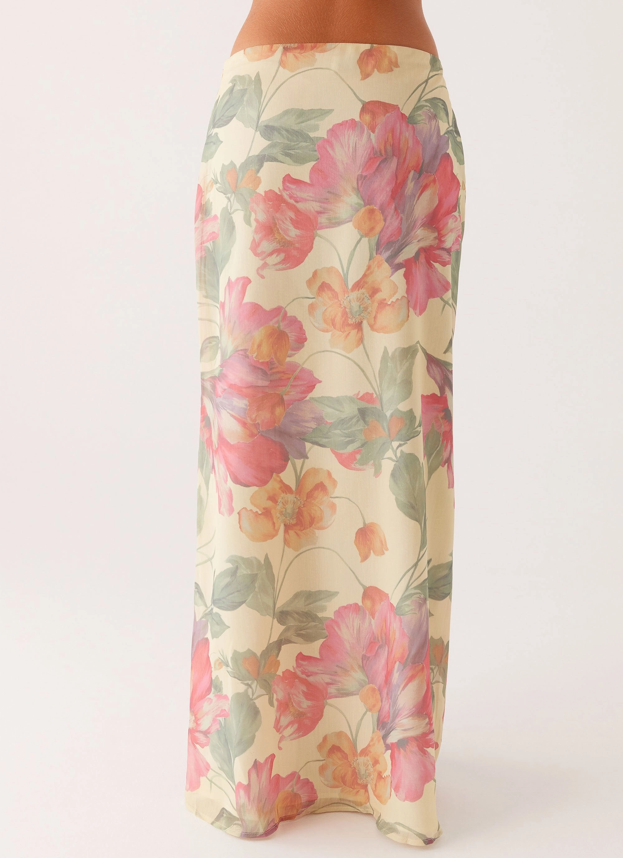 Side zipper Soulful Low Rise Maxi Skirt - Yellow Peony