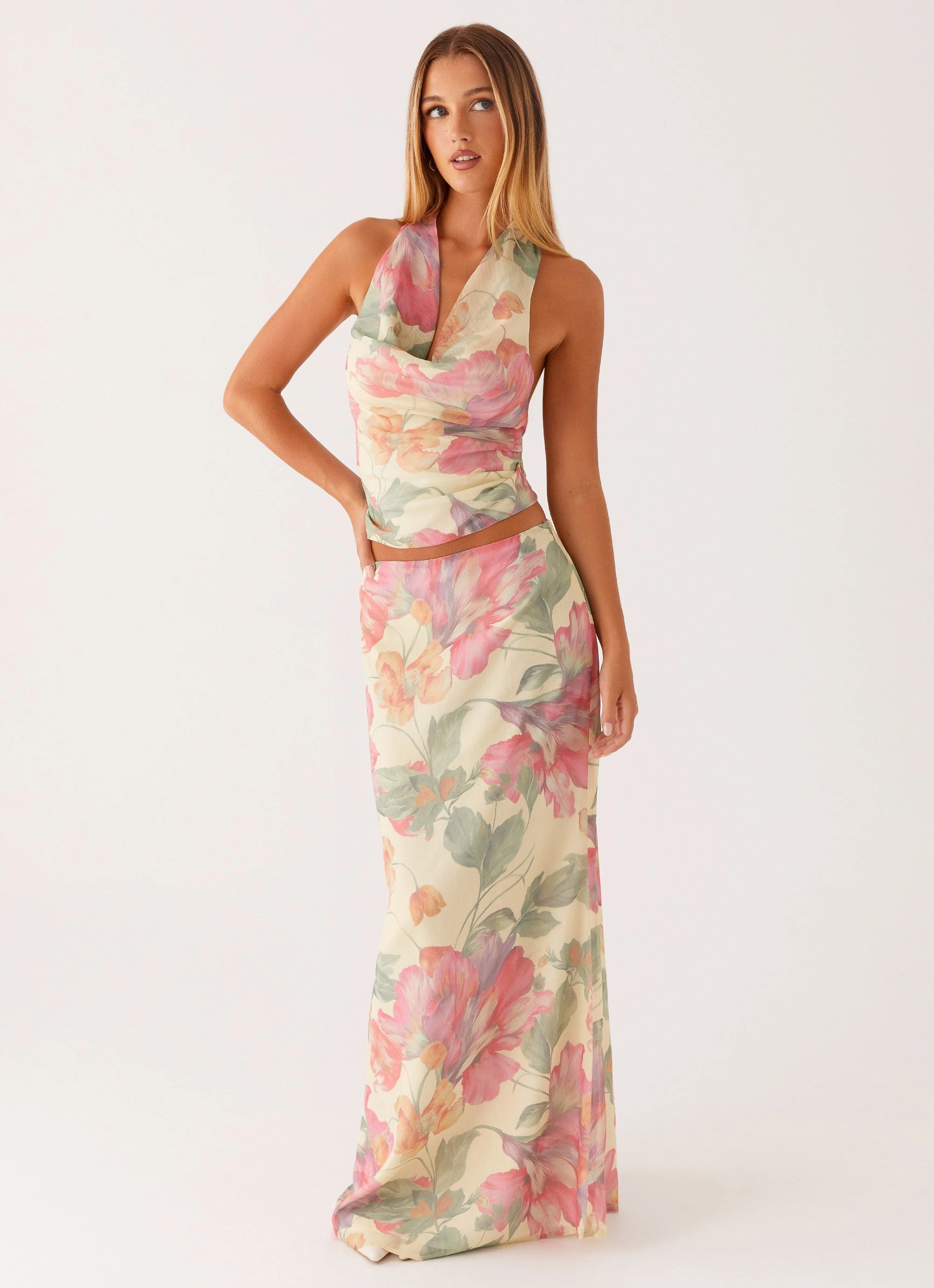 Smart Motion Soulful Low Rise Maxi Skirt - Yellow Peony