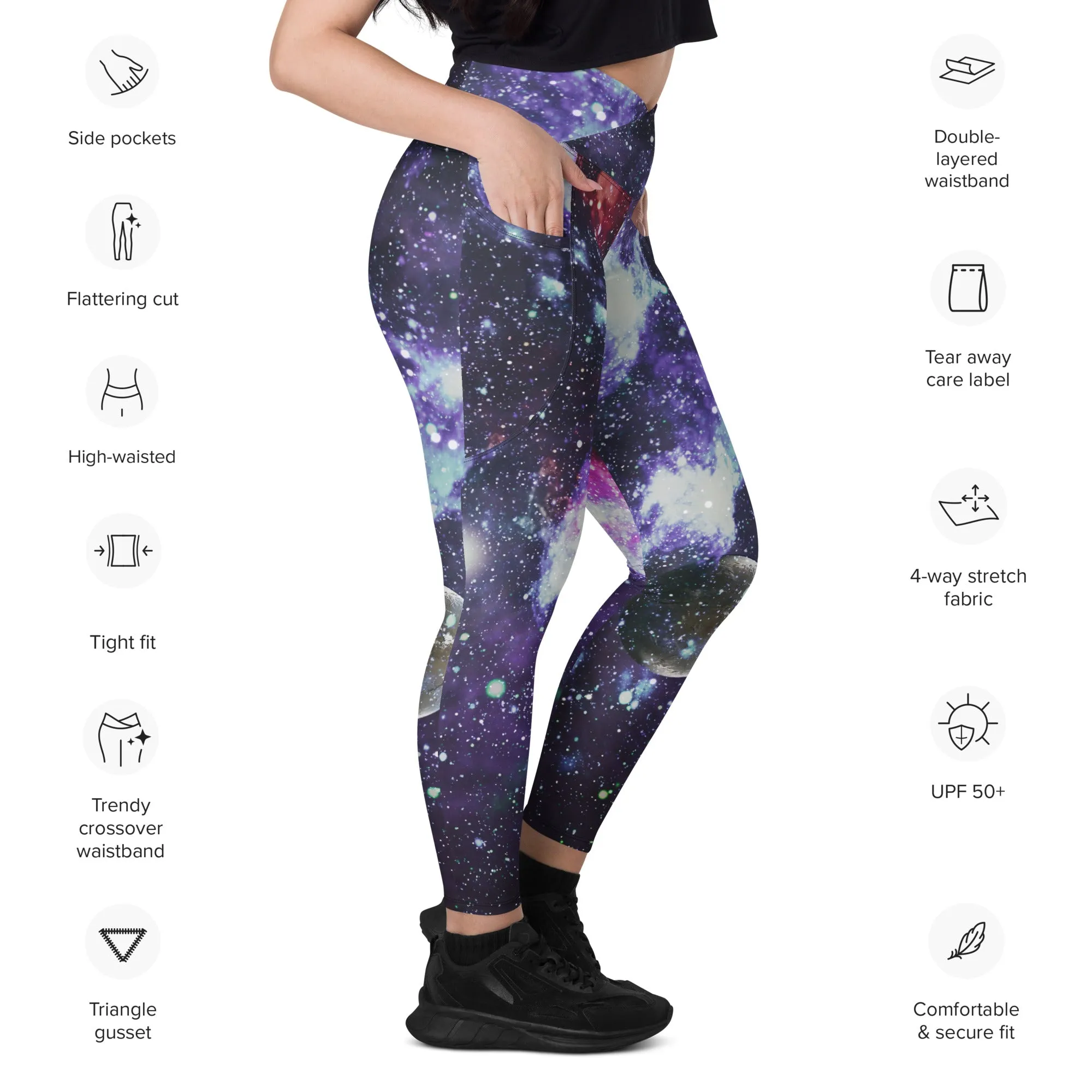 Space Galaxy Printed Leggings with Pockets, lioness-love