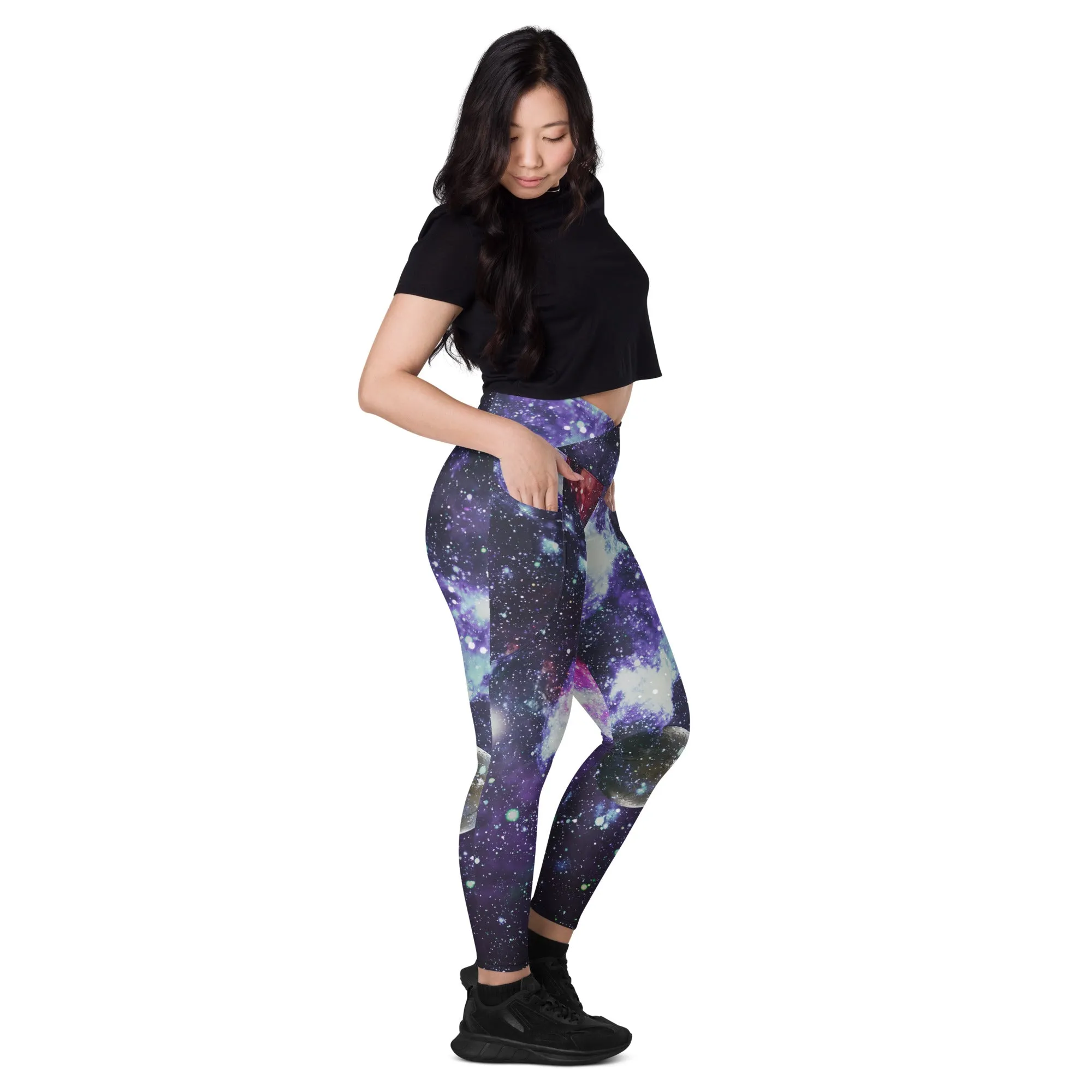 Space Galaxy Printed Leggings with Pockets, lioness-love