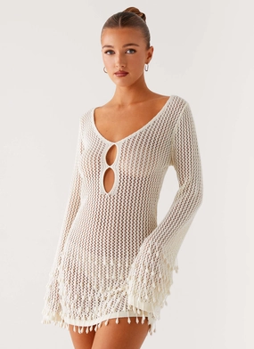 Fit Waist Majestic Beaded Crochet Mini Dress - Ivory