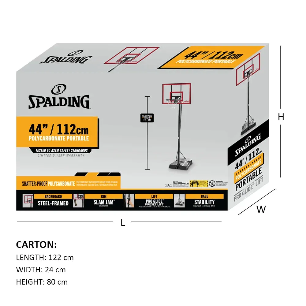 Spalding 44-inch Pro Glide Polycarbonate Portable Basketball Hoop