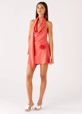 Kenzie Mini Dress - Coral Bohemian-Style Evening Look