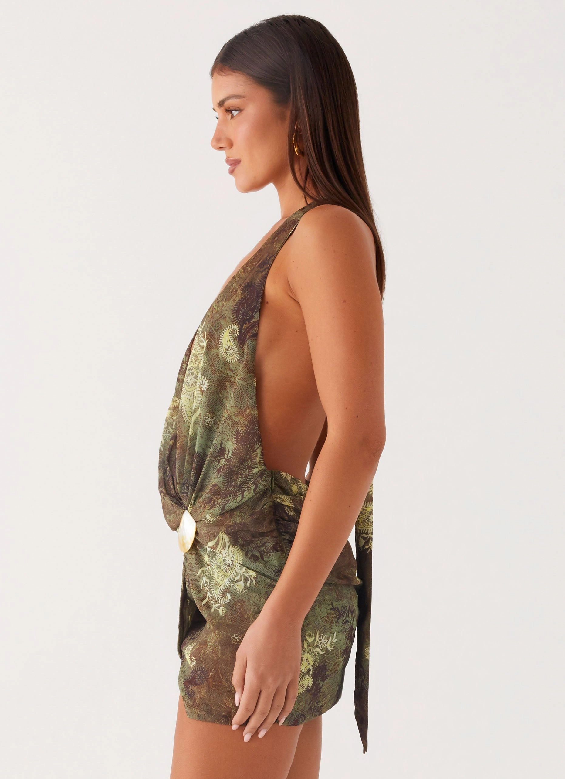 Simple Shape Layered Style Eleanora Plunge Mini Dress - Cyber Floral