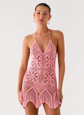 Understated Charm Beach Days Crochet Mini Dress - Pink