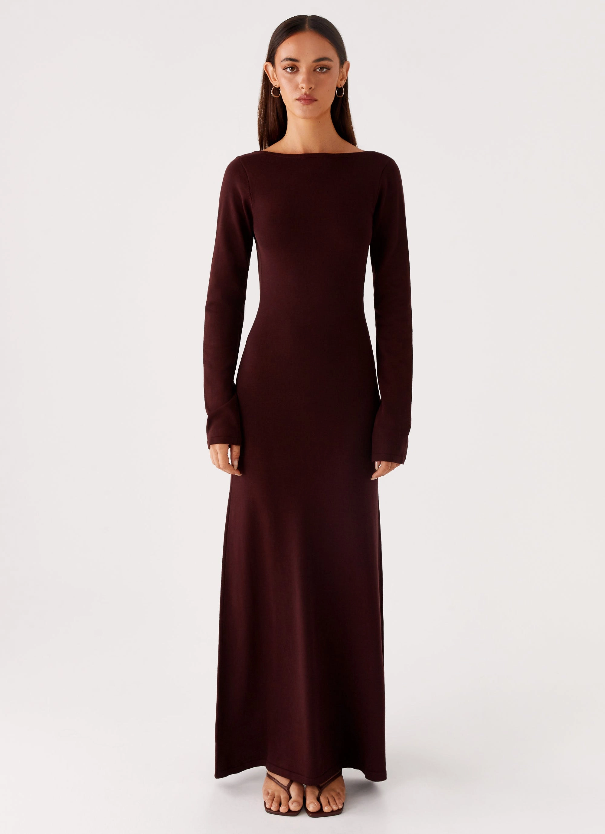 Adora Long Sleeve Knit Maxi Dress - Chocolate Brunch Fit Light Appeal