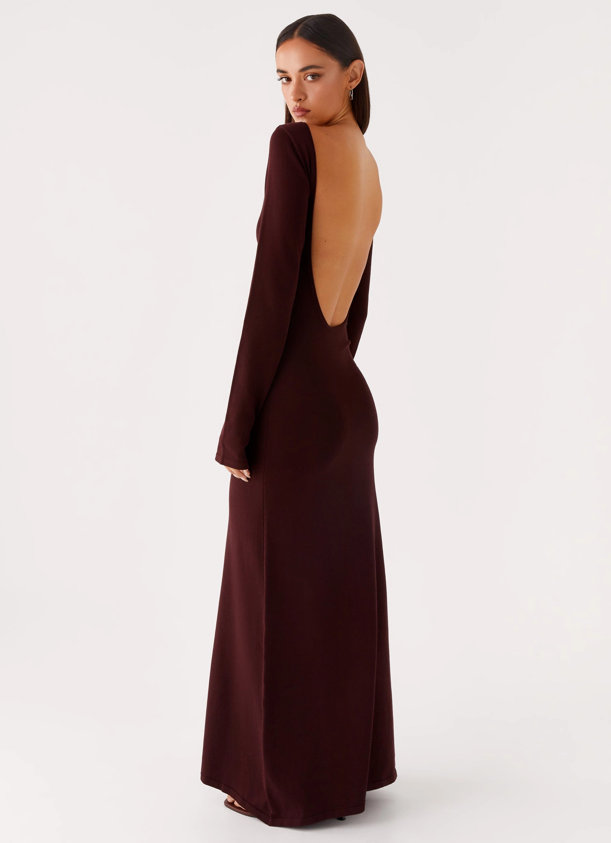 Adora Long Sleeve Knit Maxi Dress - Chocolate Natural Aesthetic