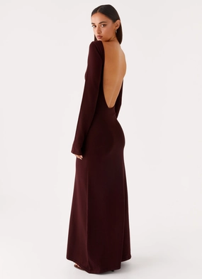 Adora Long Sleeve Knit Maxi Dress - Chocolate Natural Aesthetic