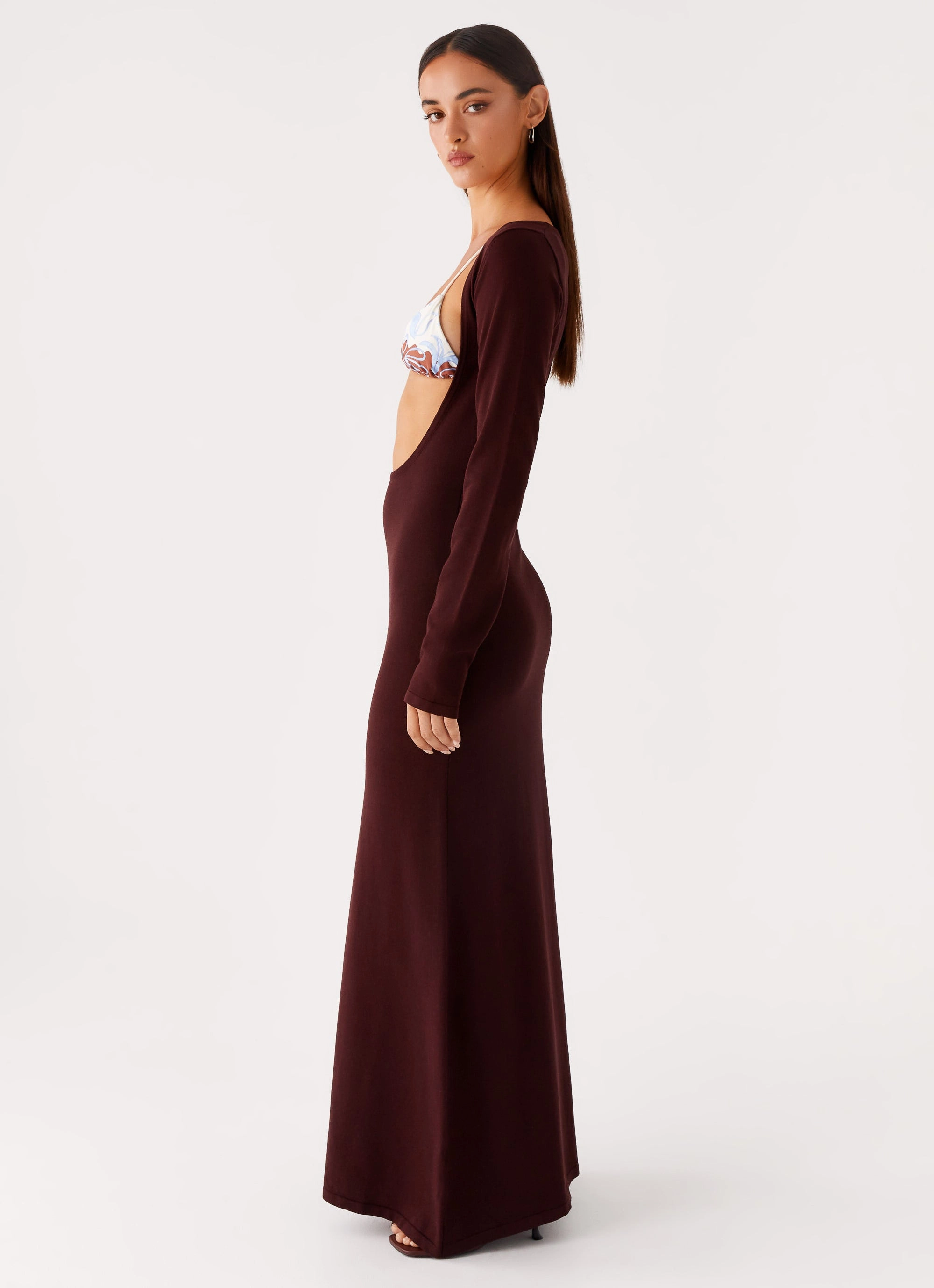Happy Scent Adora Long Sleeve Knit Maxi Dress - Chocolate