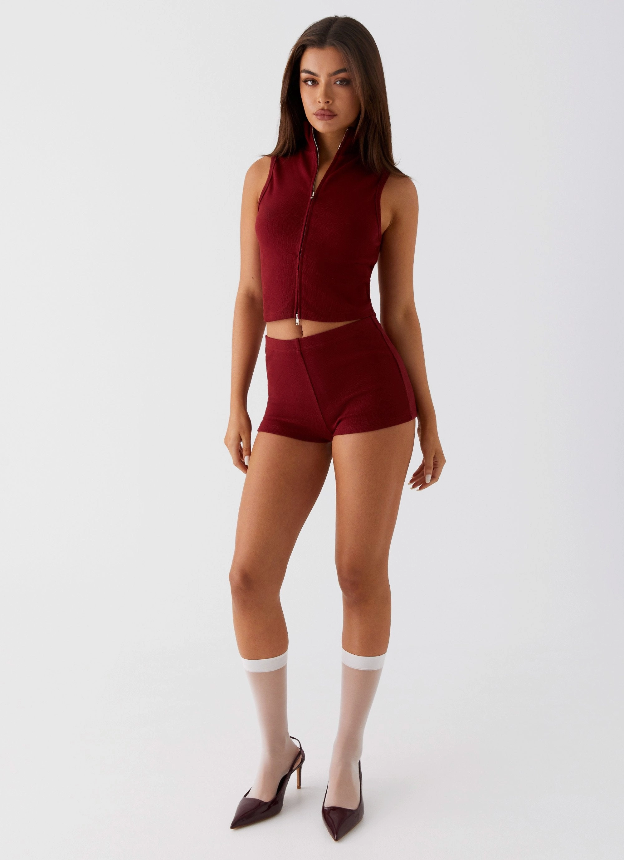 YarnDye Technique Spectate Collar Top - Maroon