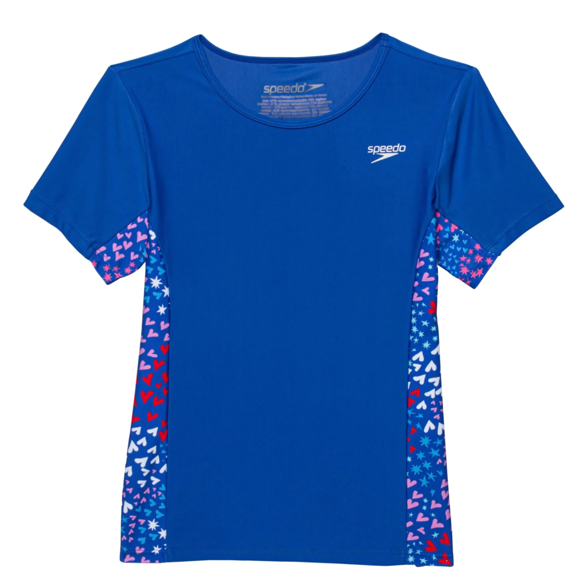 Speedo Big Girls Short Sleeve Print Splice Rash Guard UPF 50  T-Shirt Swim Top
