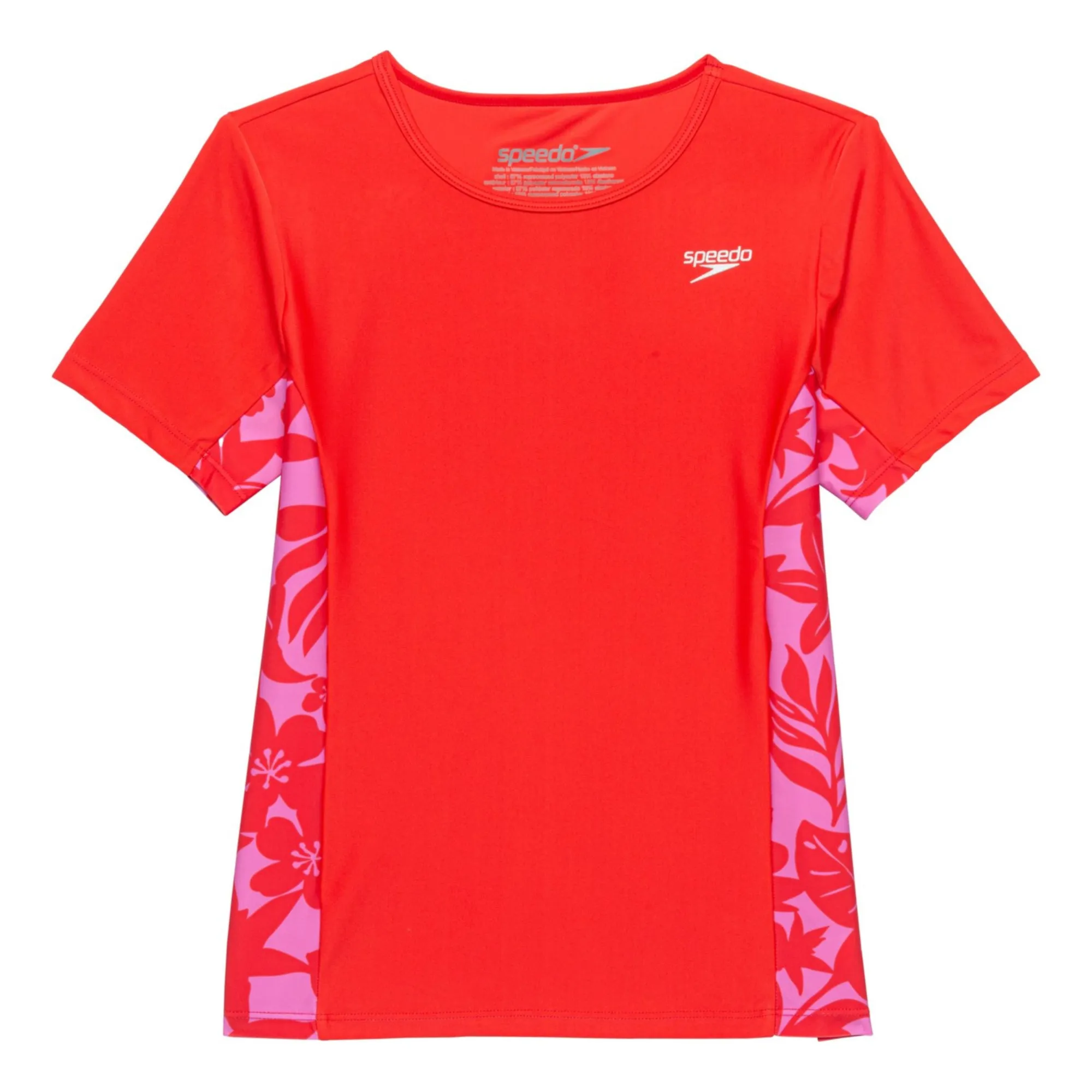 Speedo Big Girls Short Sleeve Print Splice Rash Guard UPF 50  T-Shirt Swim Top