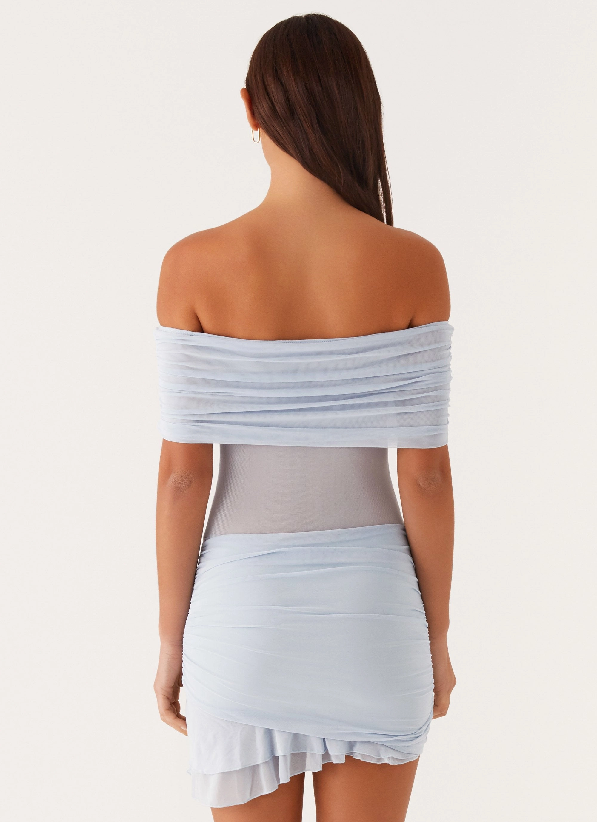 Nelly Off Shoulder Mini Dress - Blue Perfect for Travel