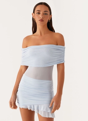 Casual-Look Nelly Off Shoulder Mini Dress - Blue